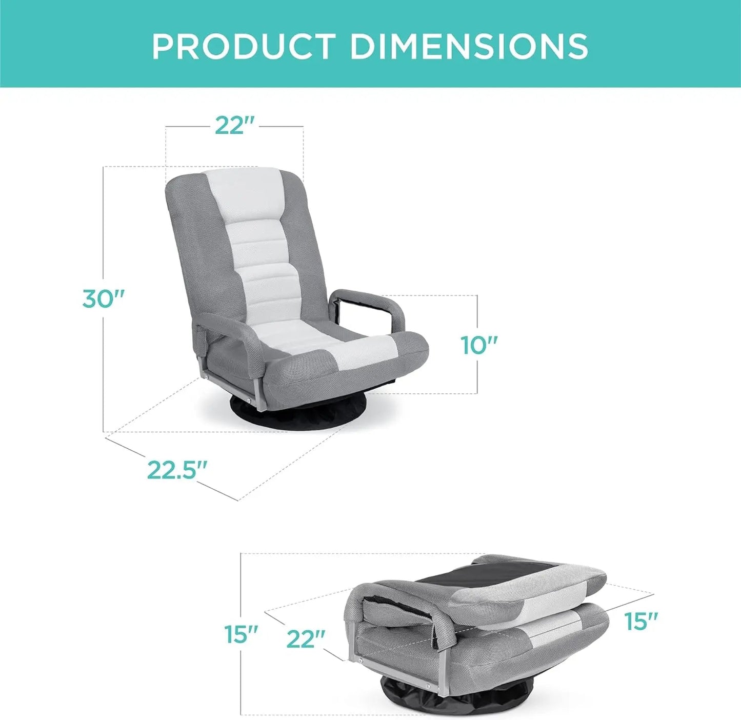 Best Choice Products Swivel Gaming Chair 360 Degree Multipurpose Floor Chair Rocker for TV, Reading, Playing Video Games w/Lumbar Support, Armrest Handles, Adjustable Backrest - Black/Red