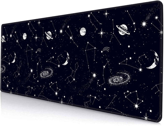 Large Gaming Mouse Pad - Extended Keyboard Pad with Stitched Edges | Black Constellation Design Mousepad