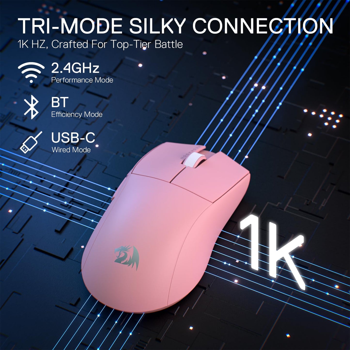 Redragon M916AK PRO 3-Mode Anime Gaming Mouse, 42G Ultra-Light 26K DPI Gaming Mouse w/Ergonomic Natural Grip Build, Full Programmable Buttons, Software Supports DIY Keybinds & DPI