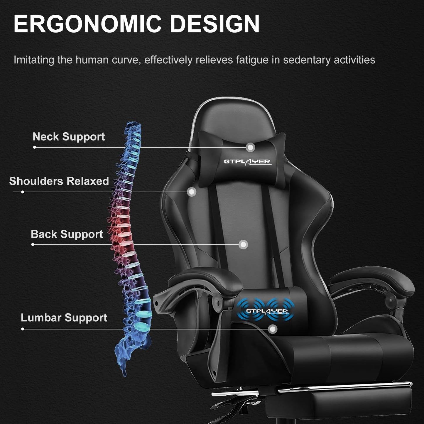 GTPLAYER Gaming Chair, Computer Chair with Footrest and Lumbar Support, Height Adjustable Game Chair with 360° - Swivel Seat and Headrest and for Office or Gaming (White) - Gapo Goods -