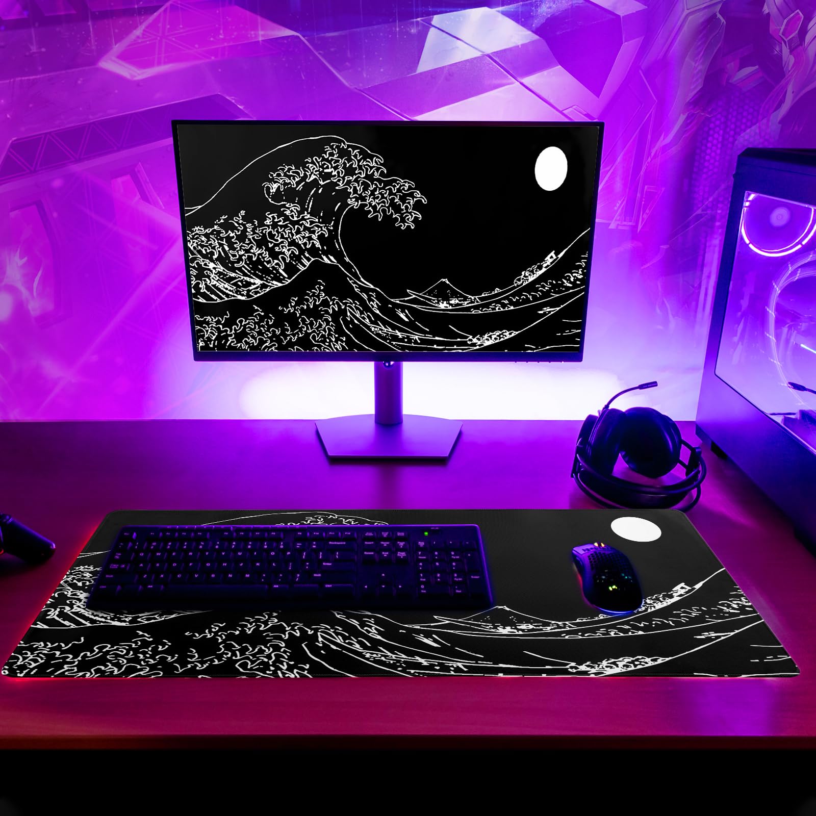 Mountain Gaming Mouse Pad 27.6x11.8 Inch Forest Large Mousepad Extended Grey Mousepad Gaming Non-Slip Rubber Base Stitched Edges Keyboard Mouse Mat Desk Pad for Office Home and Game