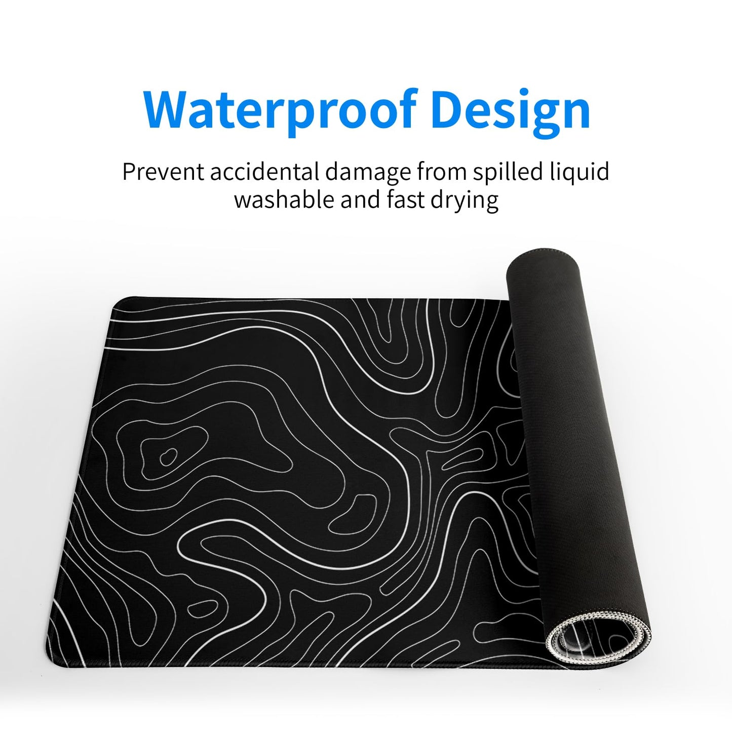 Japanese Gaming Mouse Pad Abstract Black Mouse Pad 31.5x11.8 Inch Black Sea Wave Texture Non-Slip Rubber Base Large Ocean Mousepad Stitched Edges Keyboard Mouse Mat Desk Pad for Office and Home