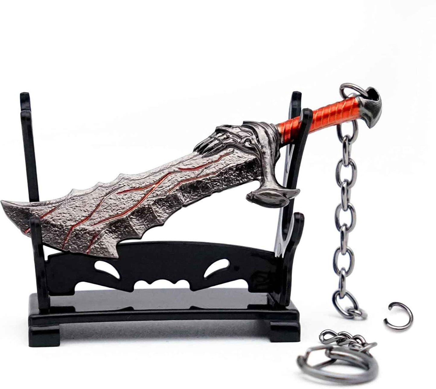 Mini Sword Key Chain Pendant For Men, 10cm Blades of Chaos Tiny Weapon Key Ring with Stand, Weapon Accessories Keychain