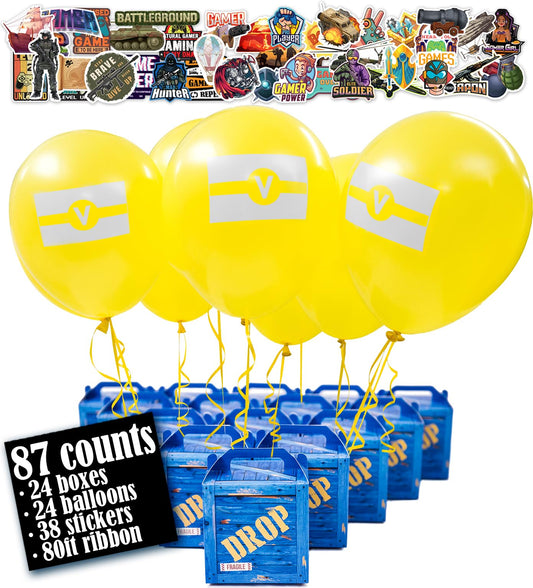 Loot Drop Party Favors - Military Supply Boxes | Gaming Birthday Kit & Balloons 24-pack Toy