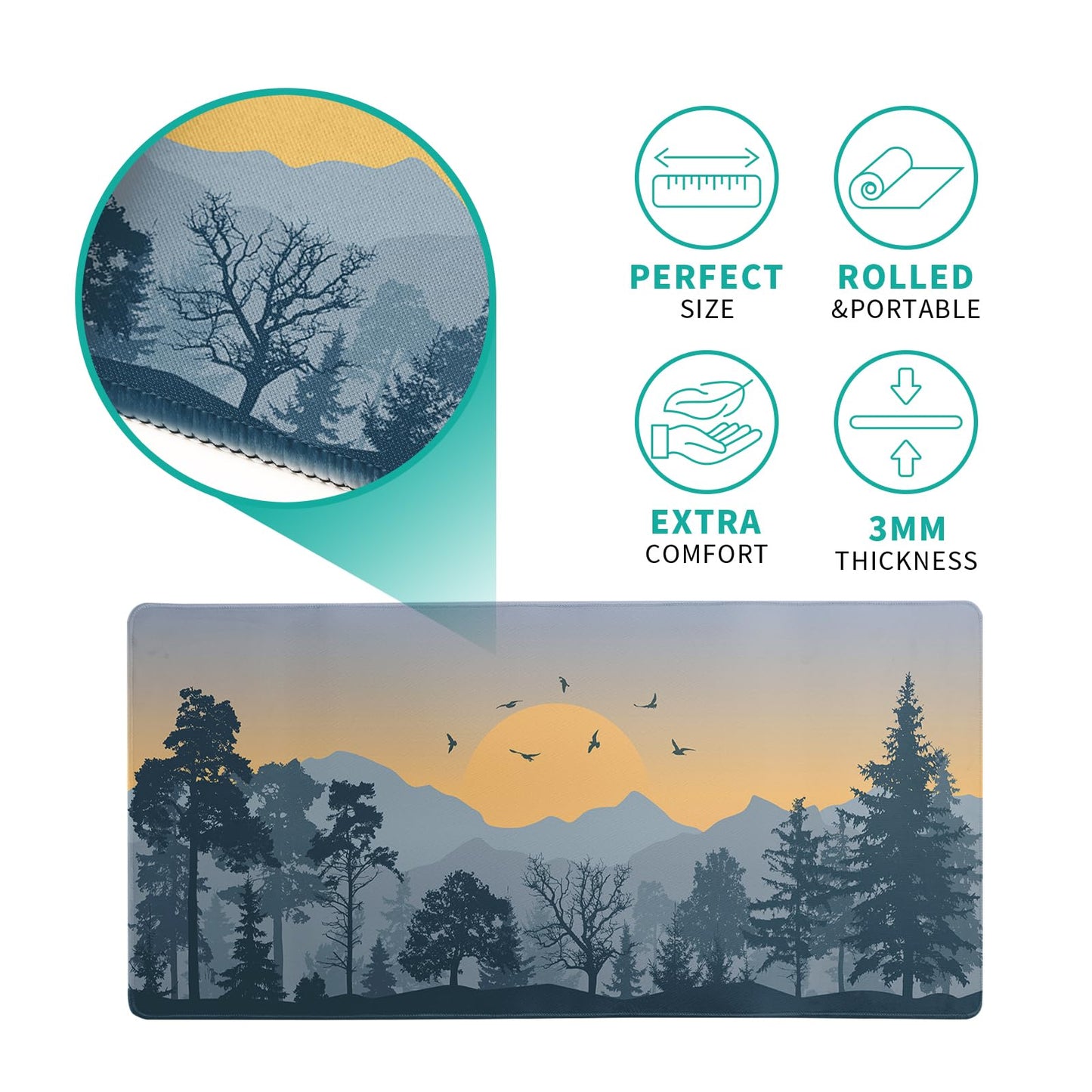 Mountain Gaming Mouse Pad 27.6x11.8 Inch Forest Large Mousepad Extended Grey Mousepad Gaming Non-Slip Rubber Base Stitched Edges Keyboard Mouse Mat Desk Pad for Office Home and Game