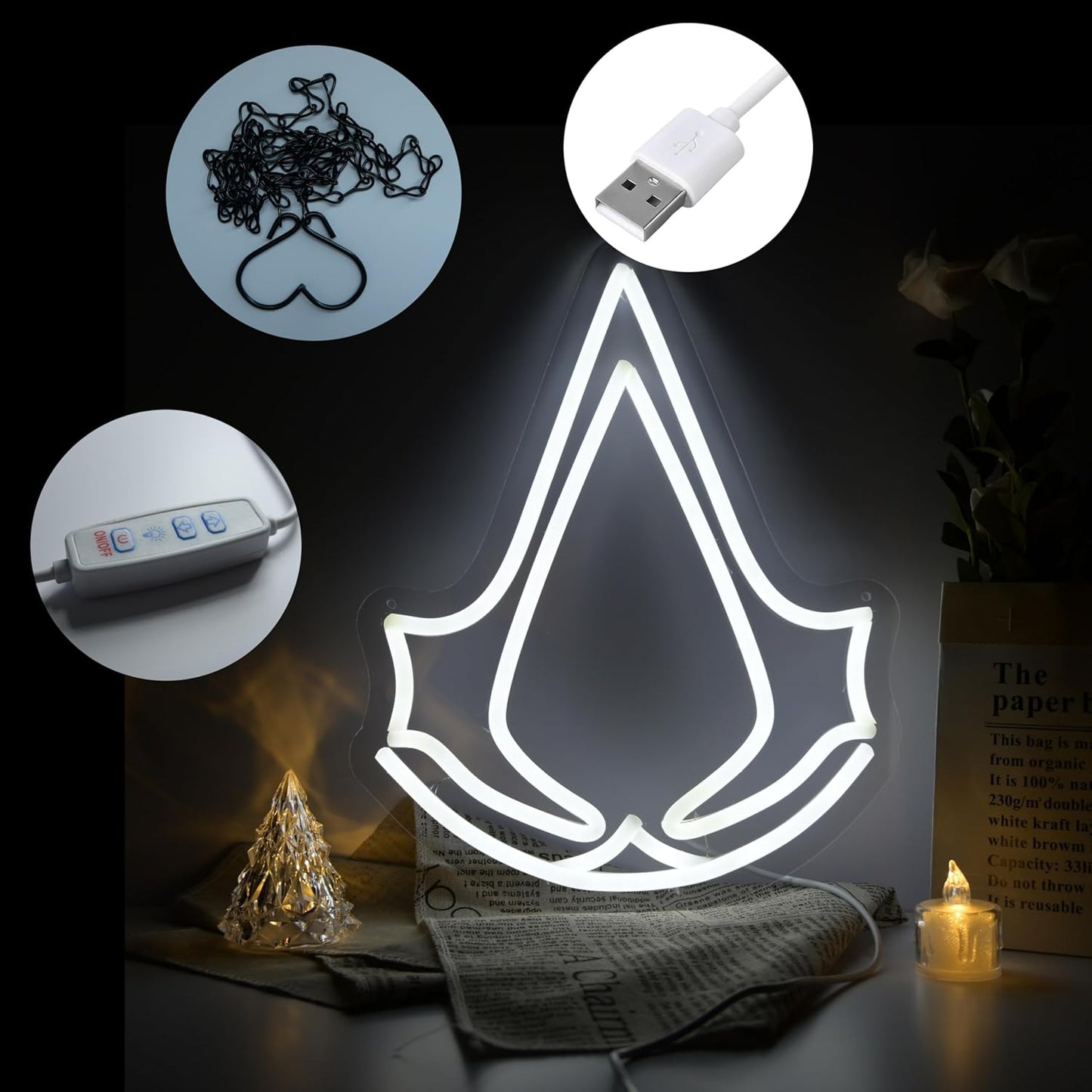 Assassin Neon Sign - LED Gaming Wall Decor | USB Powered Gamer Gift 11x13.8IN