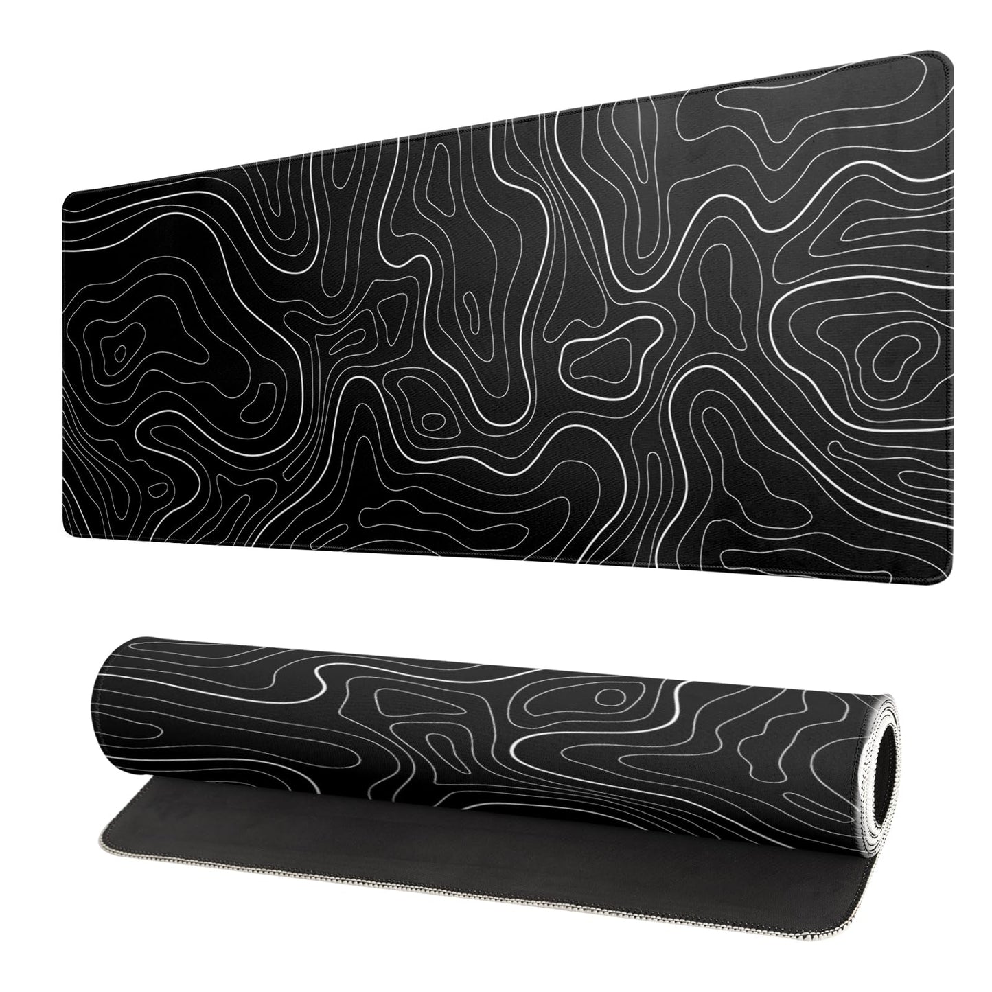 Japanese Gaming Mouse Pad Abstract Black Mouse Pad 31.5x11.8 Inch Black Sea Wave Texture Non-Slip Rubber Base Large Ocean Mousepad Stitched Edges Keyboard Mouse Mat Desk Pad for Office and Home