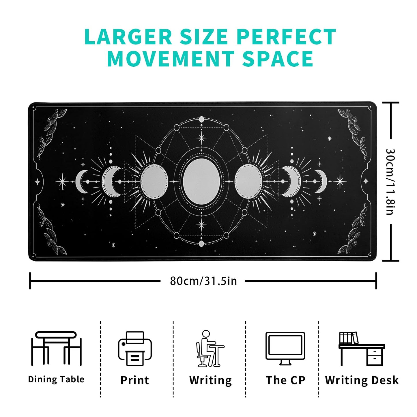 Japanese Gaming Mouse Pad Abstract Black Mouse Pad 31.5x11.8 Inch Black Sea Wave Texture Non-Slip Rubber Base Large Ocean Mousepad Stitched Edges Keyboard Mouse Mat Desk Pad for Office and Home