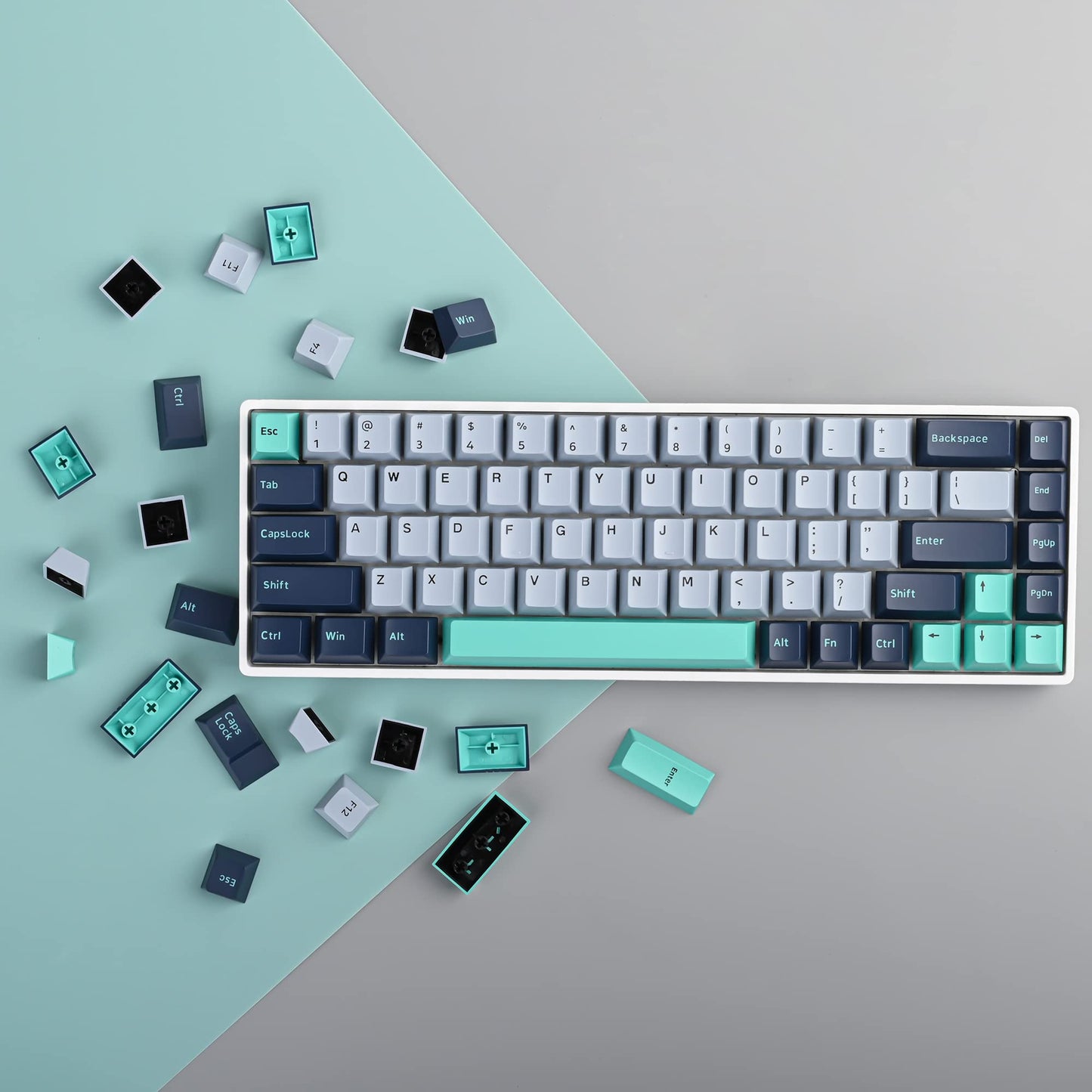 GTSP 61 Keycaps 60 Percent, Ducky One 2 Mini Keycaps for Mechanical Keyboard OEM Profile RGB PBT Keycap Set with Key Puller for Cherry MX Switches SK 61/Joker (Only keycaps) Blue