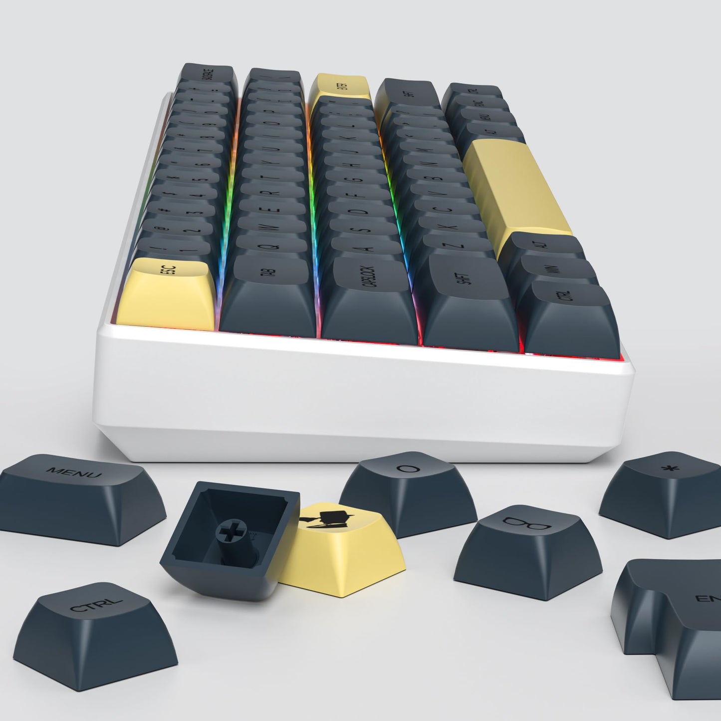 GTSP 61 Keycaps 60 Percent, Ducky One 2 Mini Keycaps for Mechanical Keyboard OEM Profile RGB PBT Keycap Set with Key Puller for Cherry MX Switches SK 61/Joker (Only keycaps) Blue