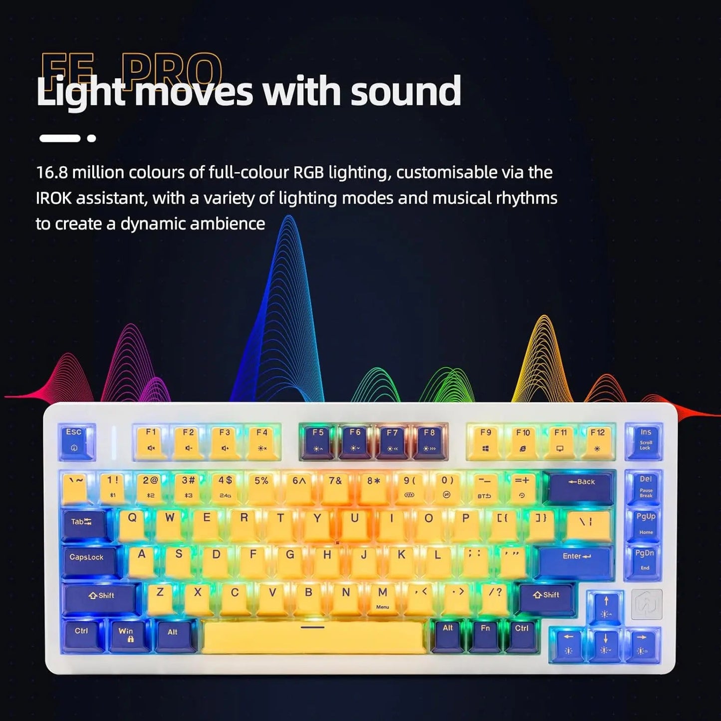 IROK FE75Pro Hot Swappable Mechanical Keyboard, Wireless TKL 75% RGB Customizable Backlit Gaming Keyboard, Bluetooth/2.4G/Wired for Windows PC Gamers - White/Blue - Gapo Goods -