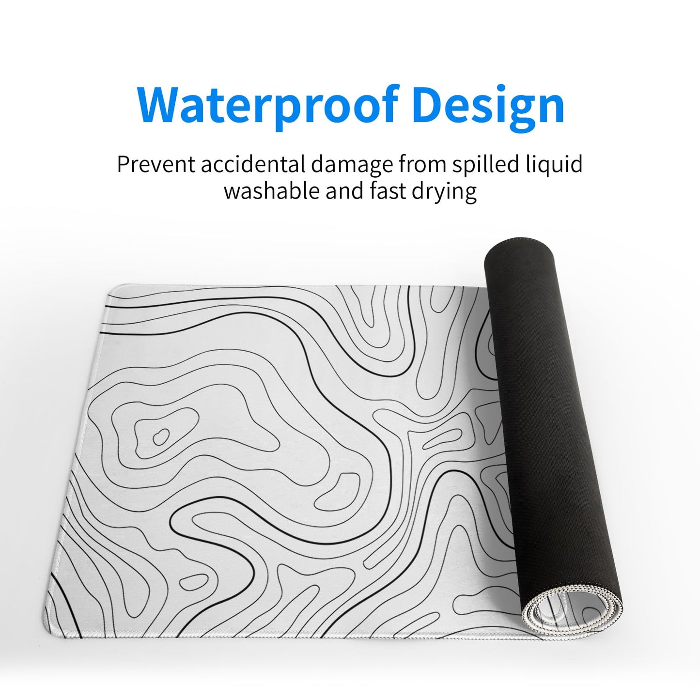 Japanese Gaming Mouse Pad Abstract Black Mouse Pad 31.5x11.8 Inch Black Sea Wave Texture Non-Slip Rubber Base Large Ocean Mousepad Stitched Edges Keyboard Mouse Mat Desk Pad for Office and Home