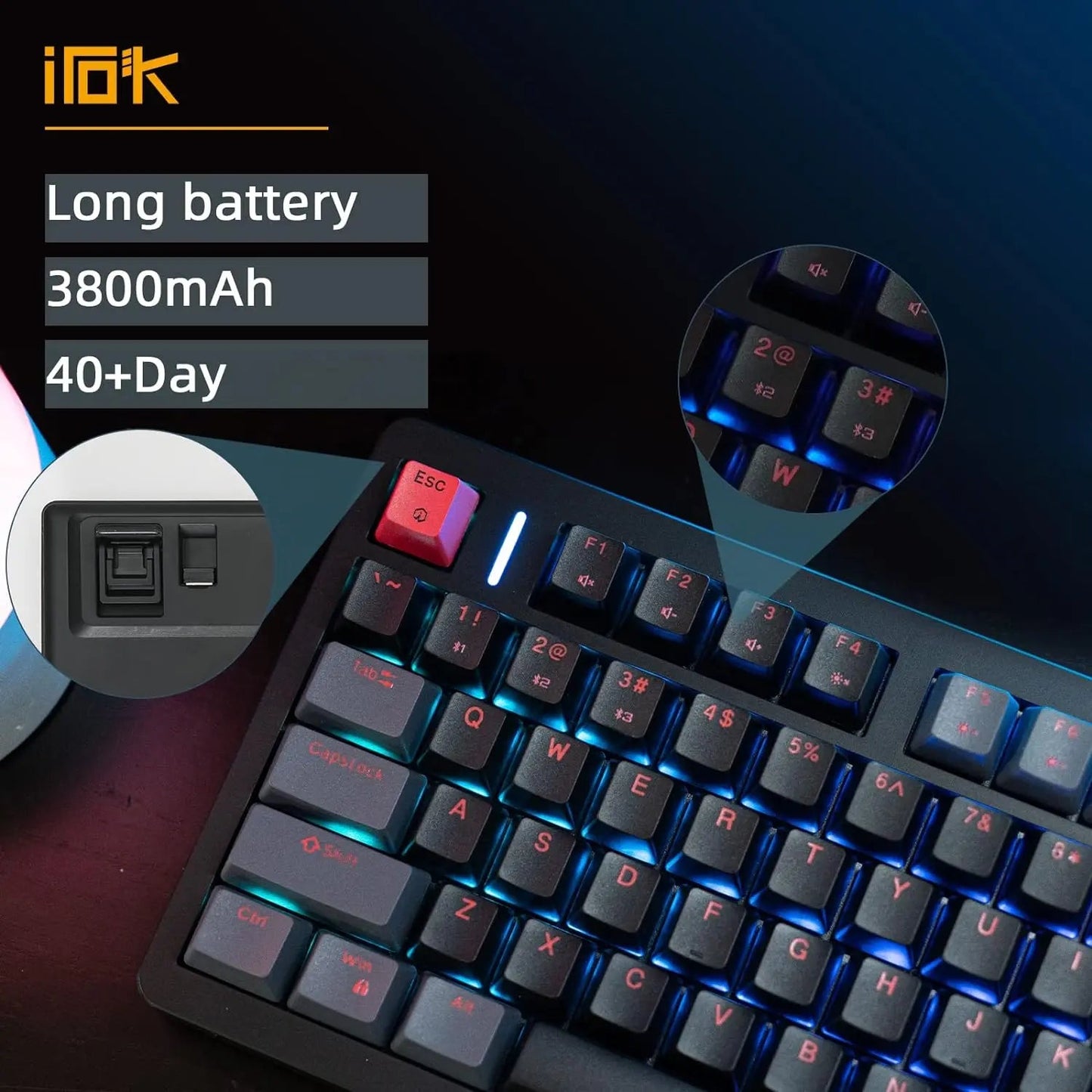 IROK FE75Pro Hot Swappable Mechanical Keyboard, Wireless TKL 75% RGB Customizable Backlit Gaming Keyboard, Bluetooth/2.4G/Wired for Windows PC Gamers - White/Blue - Gapo Goods -