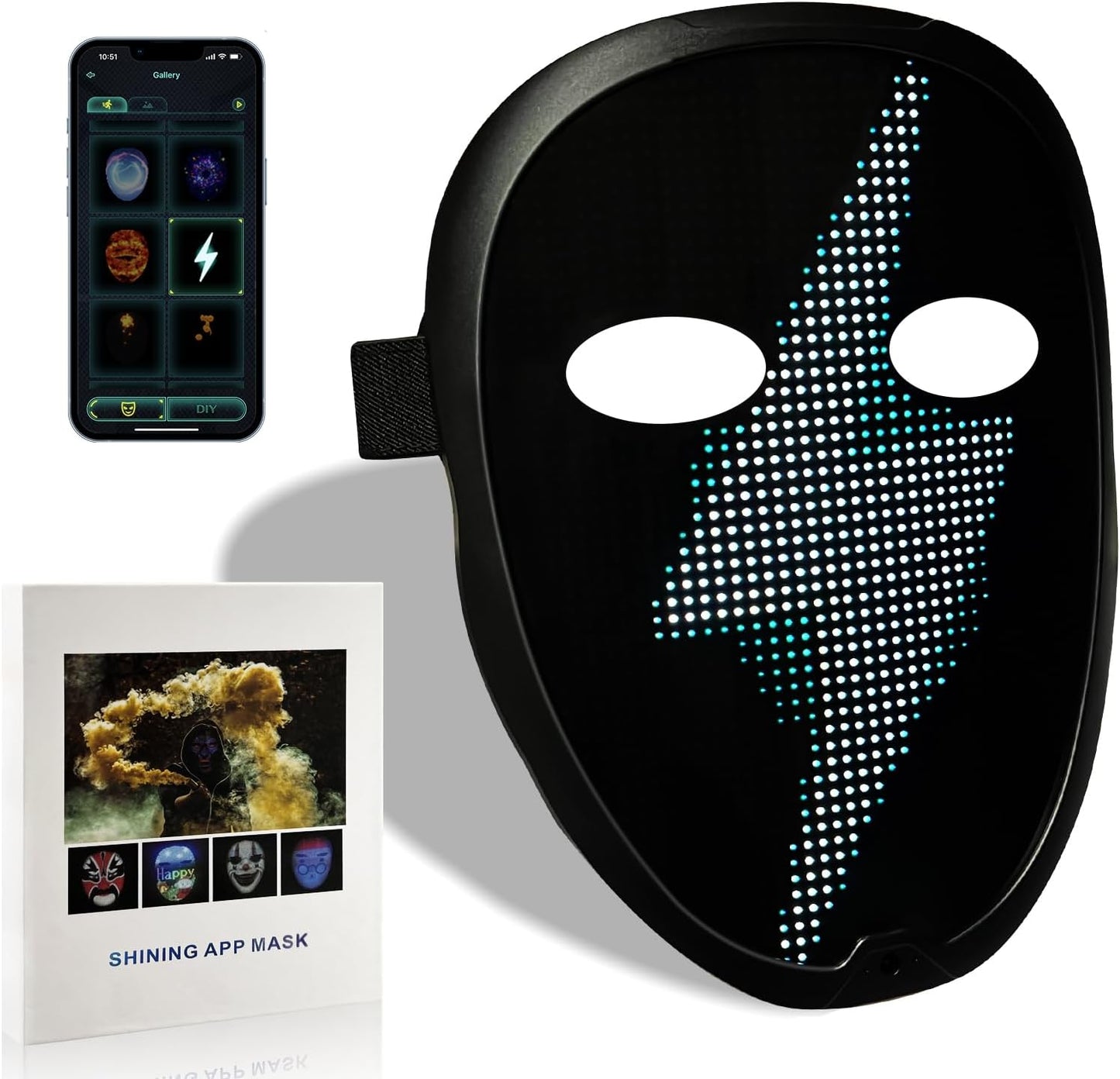 Depointer Life Led Mask with Bluetooth-compatible App Controlled, Customizable Shining Mask, unisex-adult
