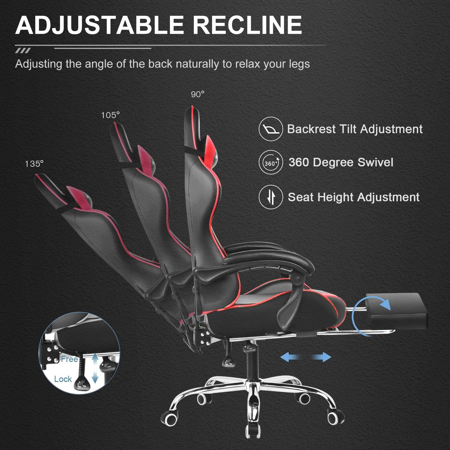GTPLAYER Gaming Chair, Computer Chair with Footrest and Lumbar Support, Height Adjustable Game Chair with 360° - Swivel Seat and Headrest and for Office or Gaming (White) - Gapo Goods -