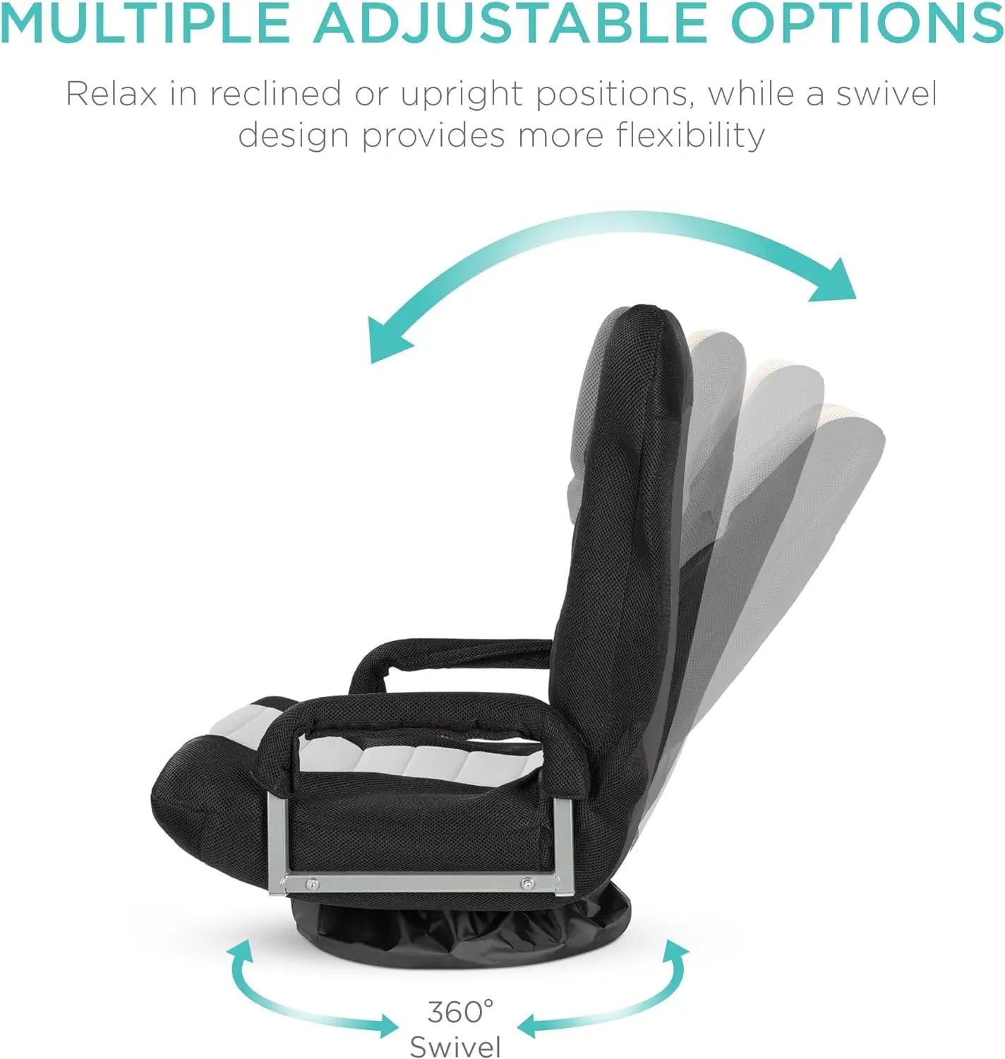 Best Choice Products Swivel Gaming Chair 360 Degree Multipurpose Floor Chair Rocker for TV, Reading, Playing Video Games w/Lumbar Support, Armrest Handles, Adjustable Backrest - Black/Red