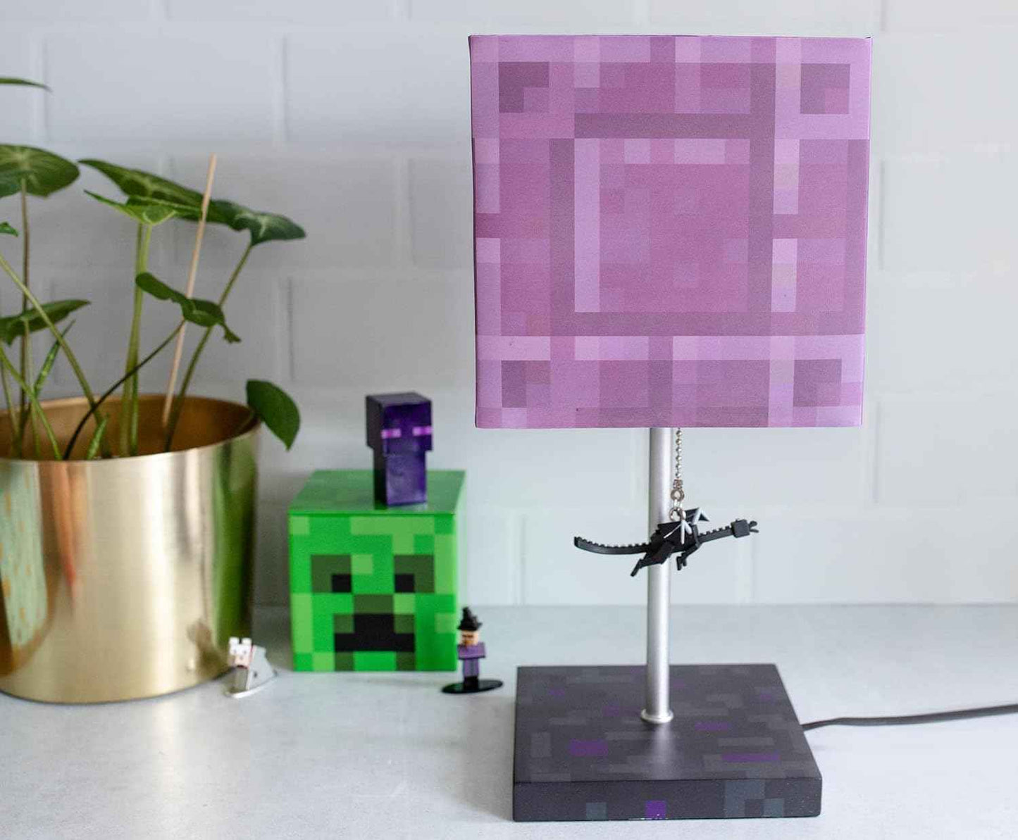 Minecraft Nether Portal Desk Lamp with Ender Dragon Pull | Nightstand Table Lamp with LED Mood Light for Bedroom, Desk, Living Room, Playroom | Home Decor Kids Room Essentials | Video Game Gifts