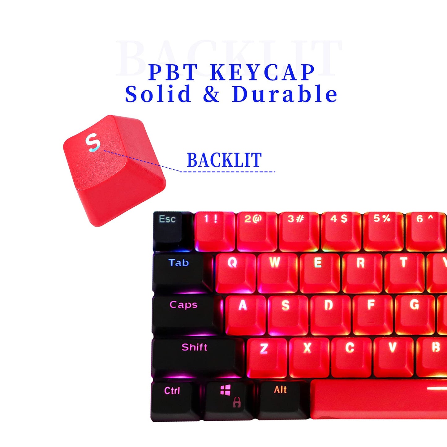 GTSP 61 Keycaps 60 Percent, Ducky One 2 Mini Keycaps for Mechanical Keyboard OEM Profile RGB PBT Keycap Set with Key Puller for Cherry MX Switches SK 61/Joker (Only keycaps) Blue