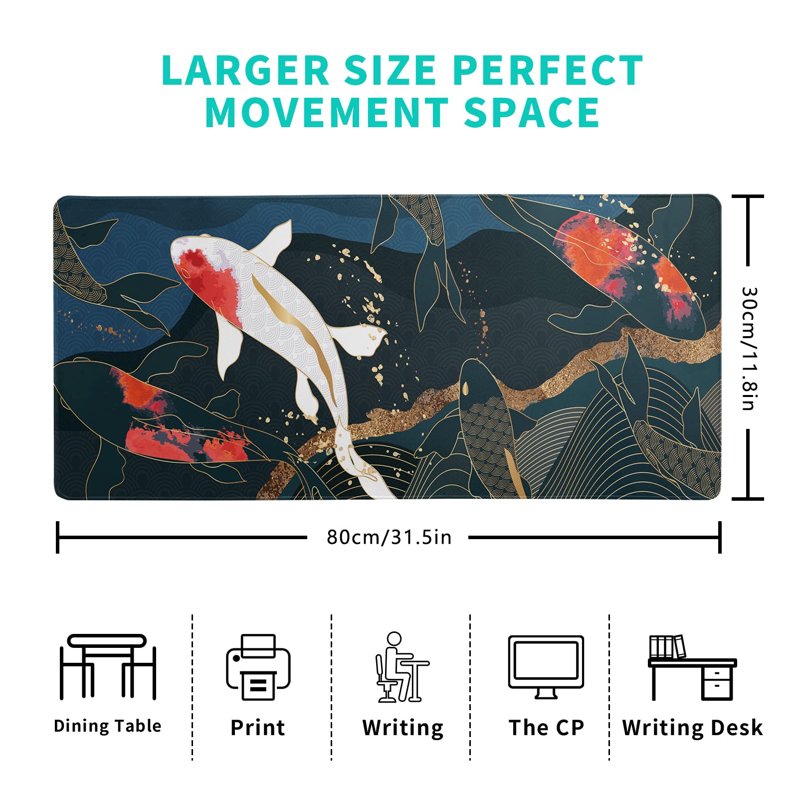 Gaming Mouse Pad – Large Non Slip Mouse Mat with Sea Wave Design, 31.5x11.8 Inch Mousepad