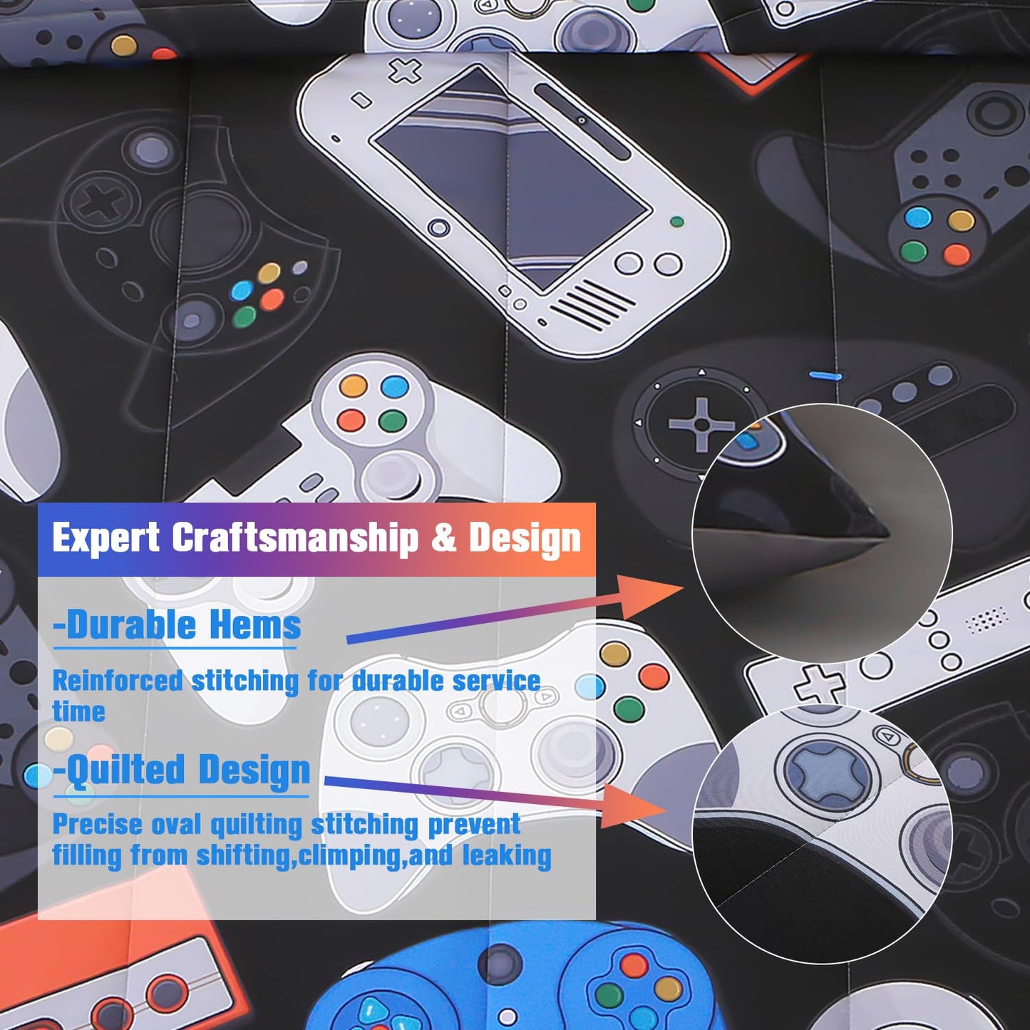JQinHome Full Gamer Comforter Set,6 Piece Bed in A Bag 3D Video Game Bedding -All Season Down Alternative Gamer Bedding Sets - (Blue Game Controller)