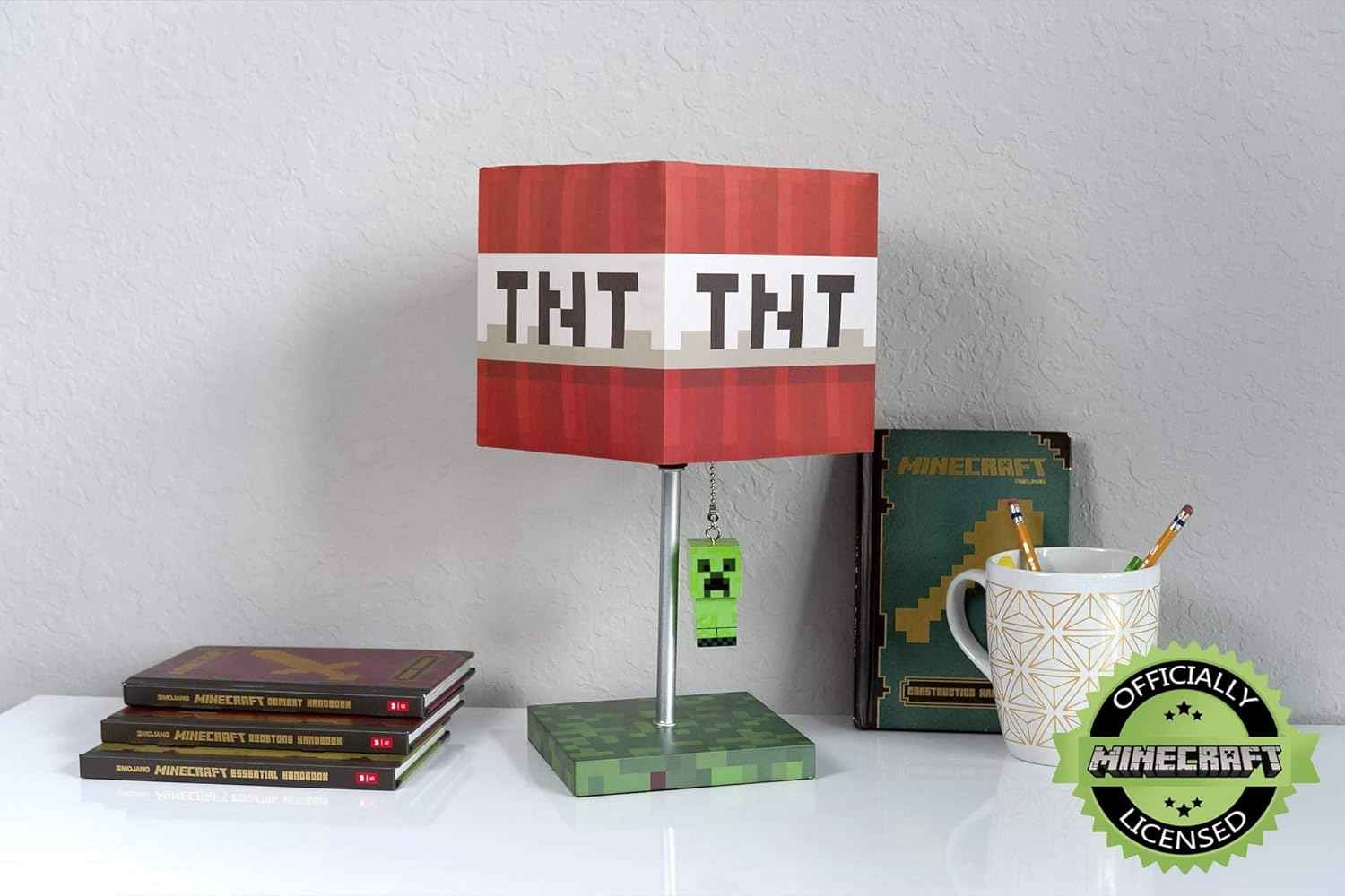 Minecraft TNT Desk Lamp โ 14-Inch LED Block with 3D Creeper Puller Light Home Decor