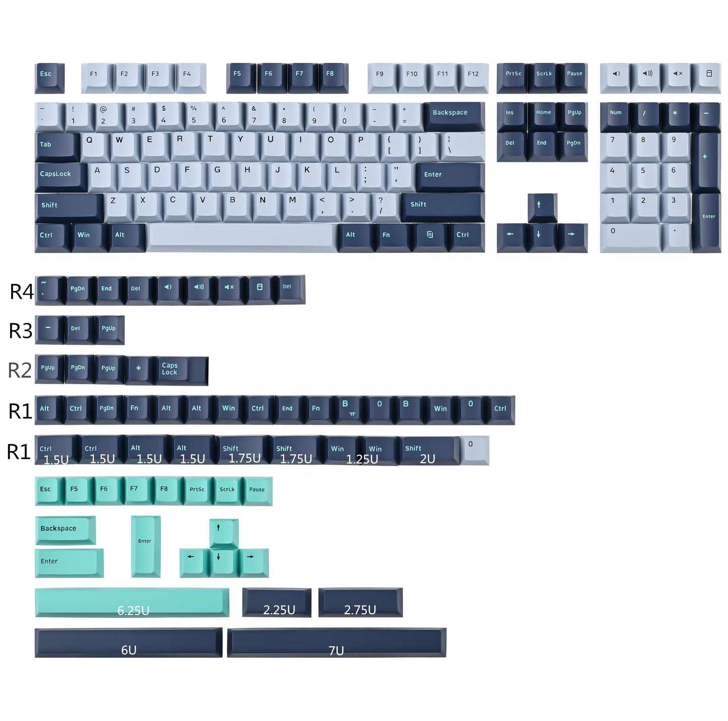 GTSP 61 Keycaps 60 Percent, Ducky One 2 Mini Keycaps for Mechanical Keyboard OEM Profile RGB PBT Keycap Set with Key Puller for Cherry MX Switches SK 61/Joker (Only keycaps) Blue