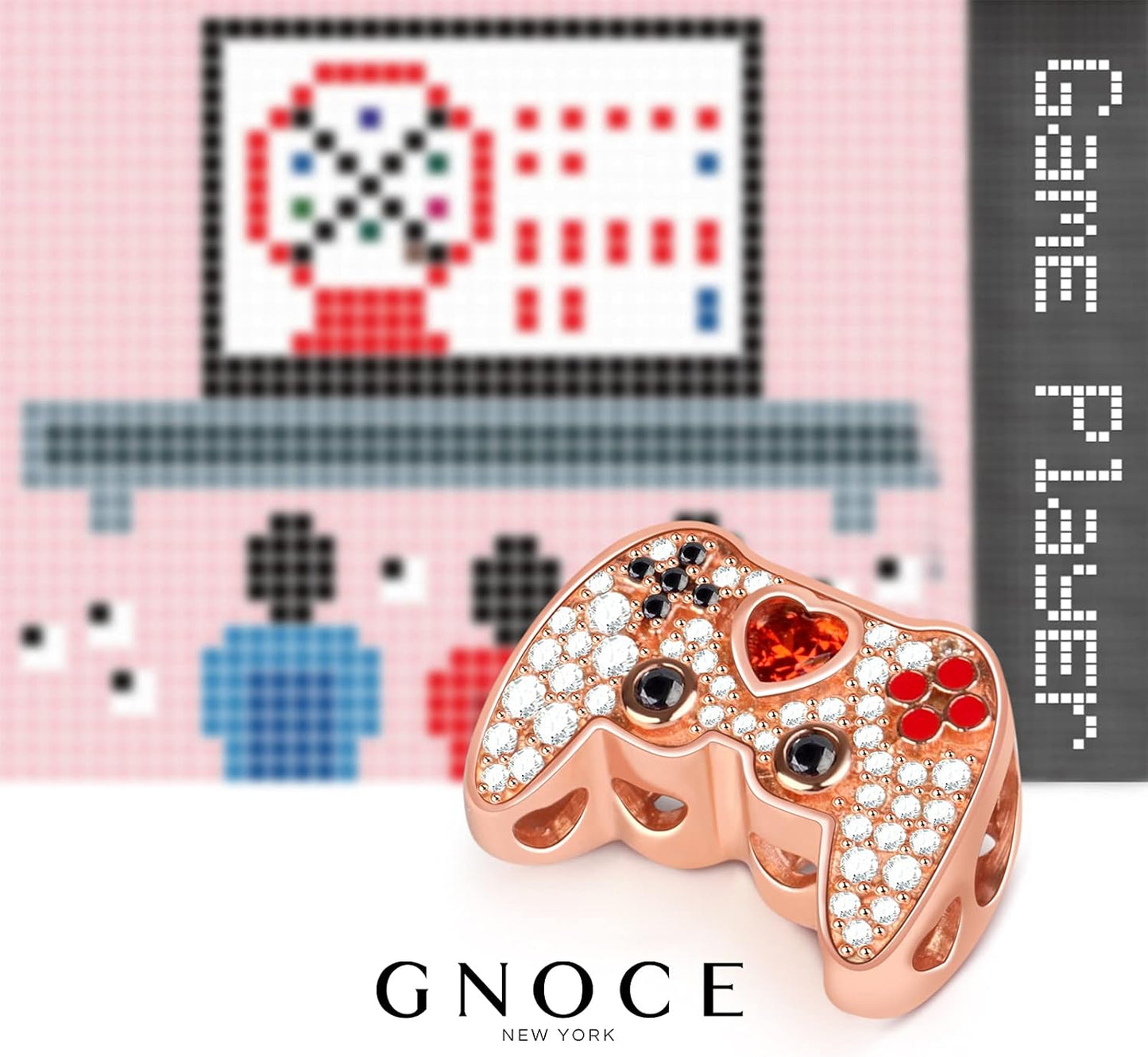 GNOCE Gamepad Charm Bead Sterling Silver Game Player Rose Gold Charms with CZs fit Bracelet/Necklace Jewery Gift for Women
