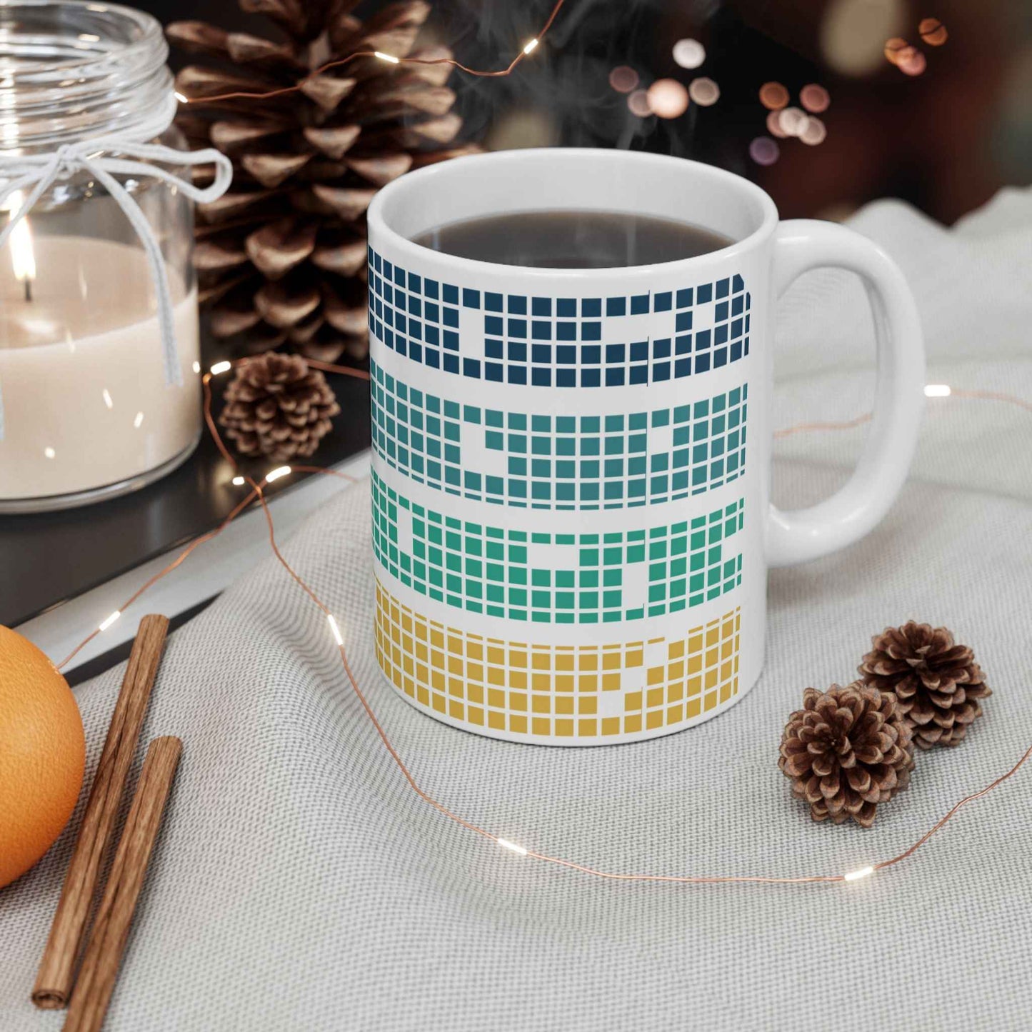 Meditation Mug - Tetris Inspired 11oz Ceramic Coffee Cup | Mindfulness Gift Mug