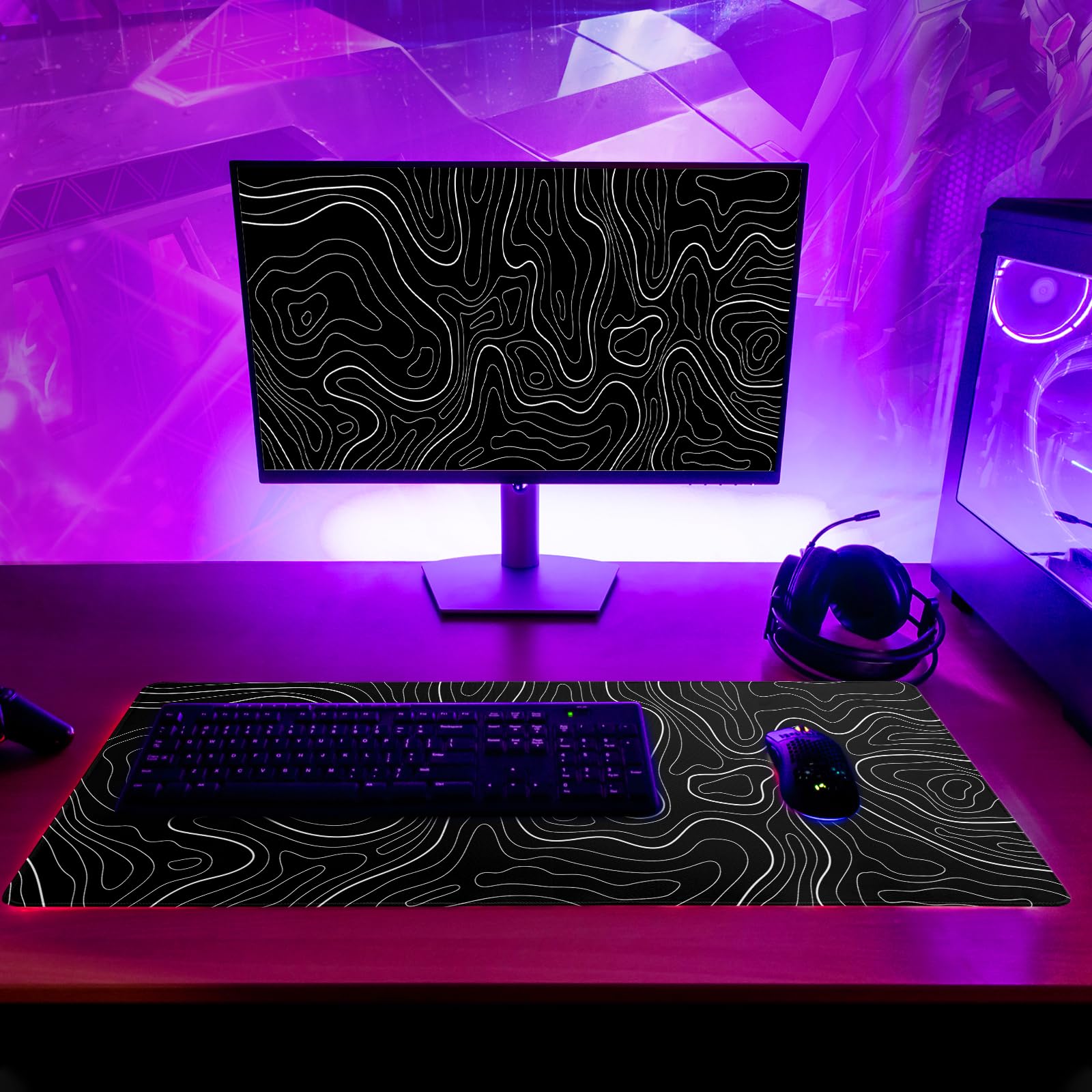 Gaming Mouse Pad – Large Non Slip Mouse Mat with Sea Wave Design, 31.5x11.8 Inch Mousepad