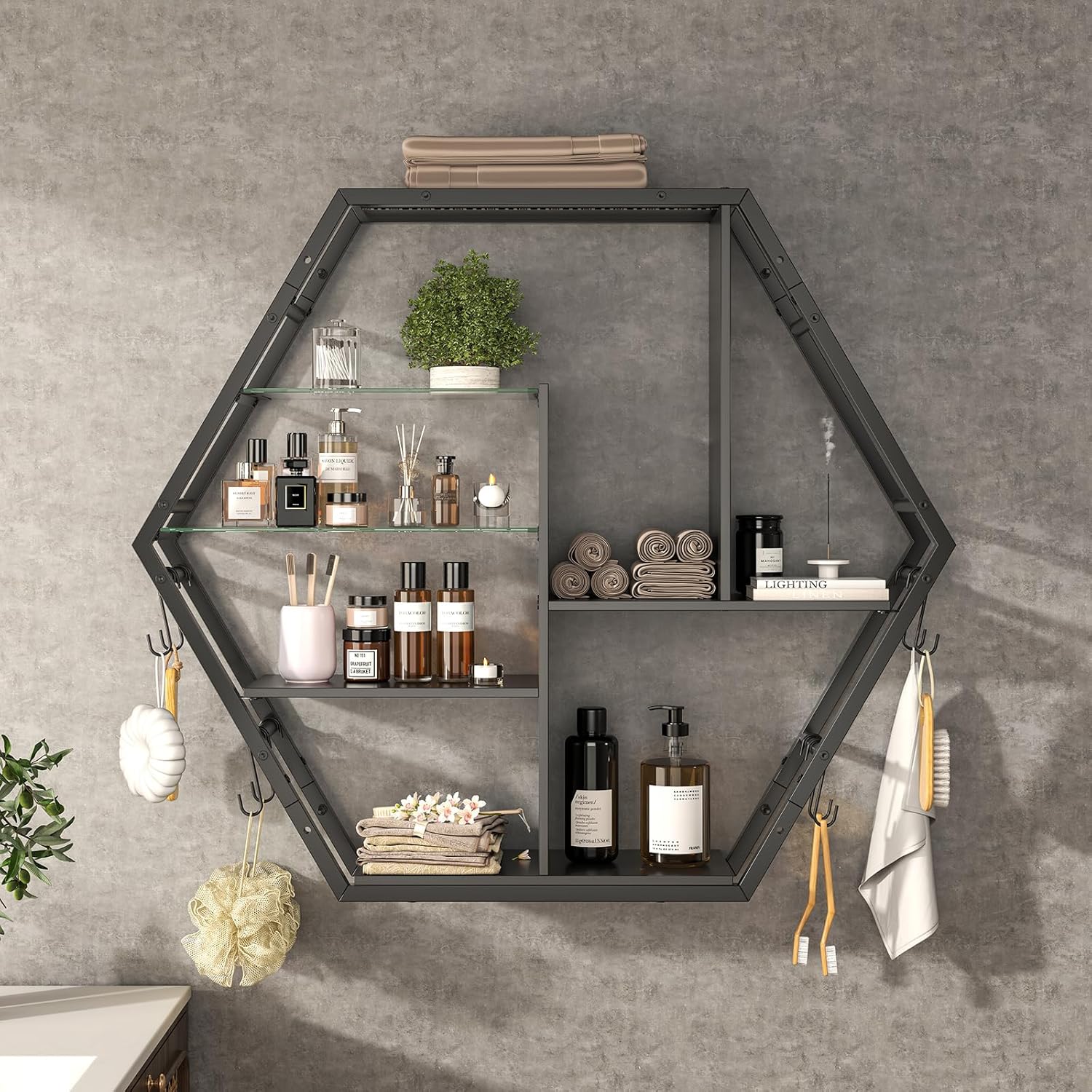Floating Shelves With Lights – RGB Light Shelves, Honeycomb Hexagonal Design, Sturdy Storage Home Decor