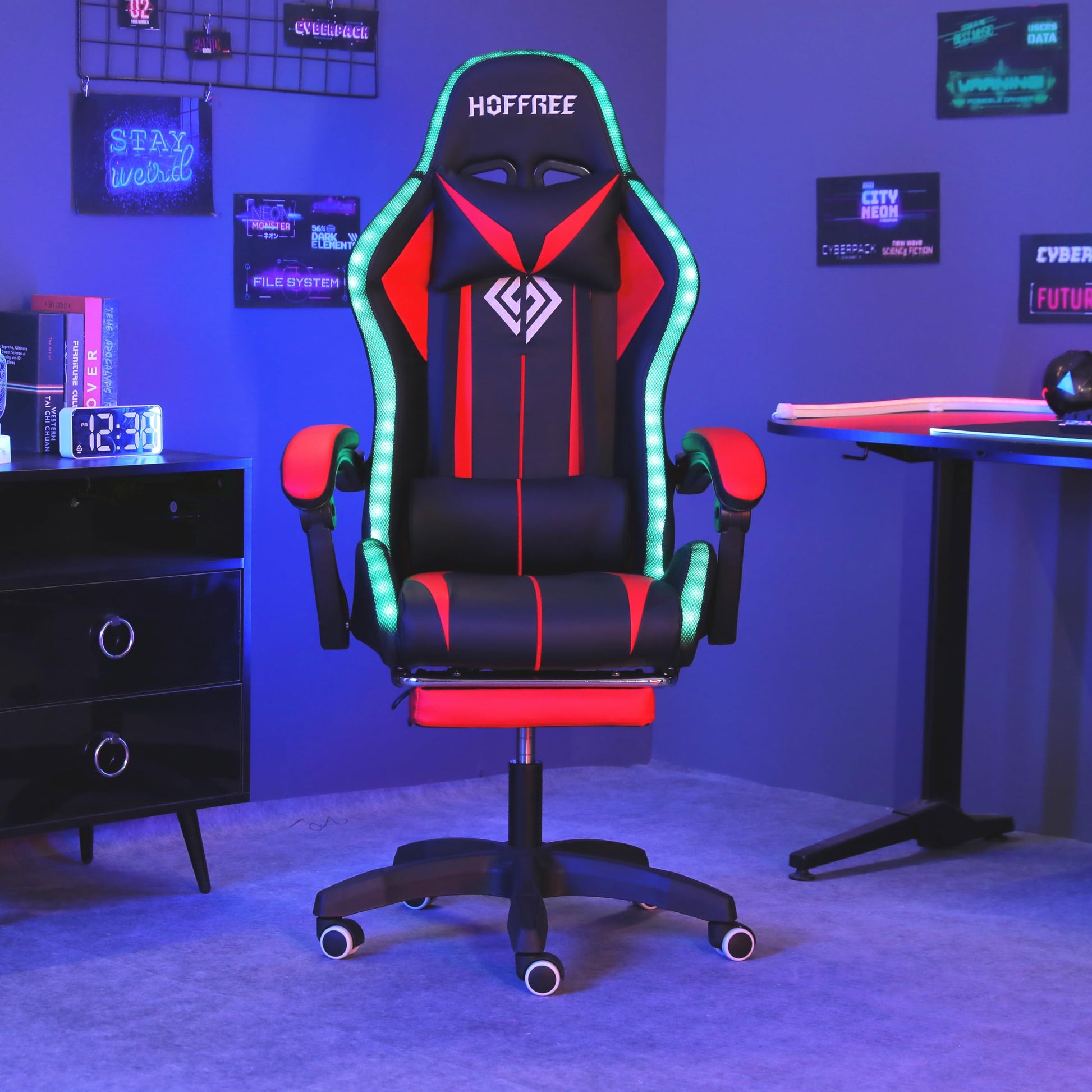 RGB Gaming Chair – Massage Gaming Chair with Bluetooth Speakers, Footrest & LED Lights Gaming Accessories