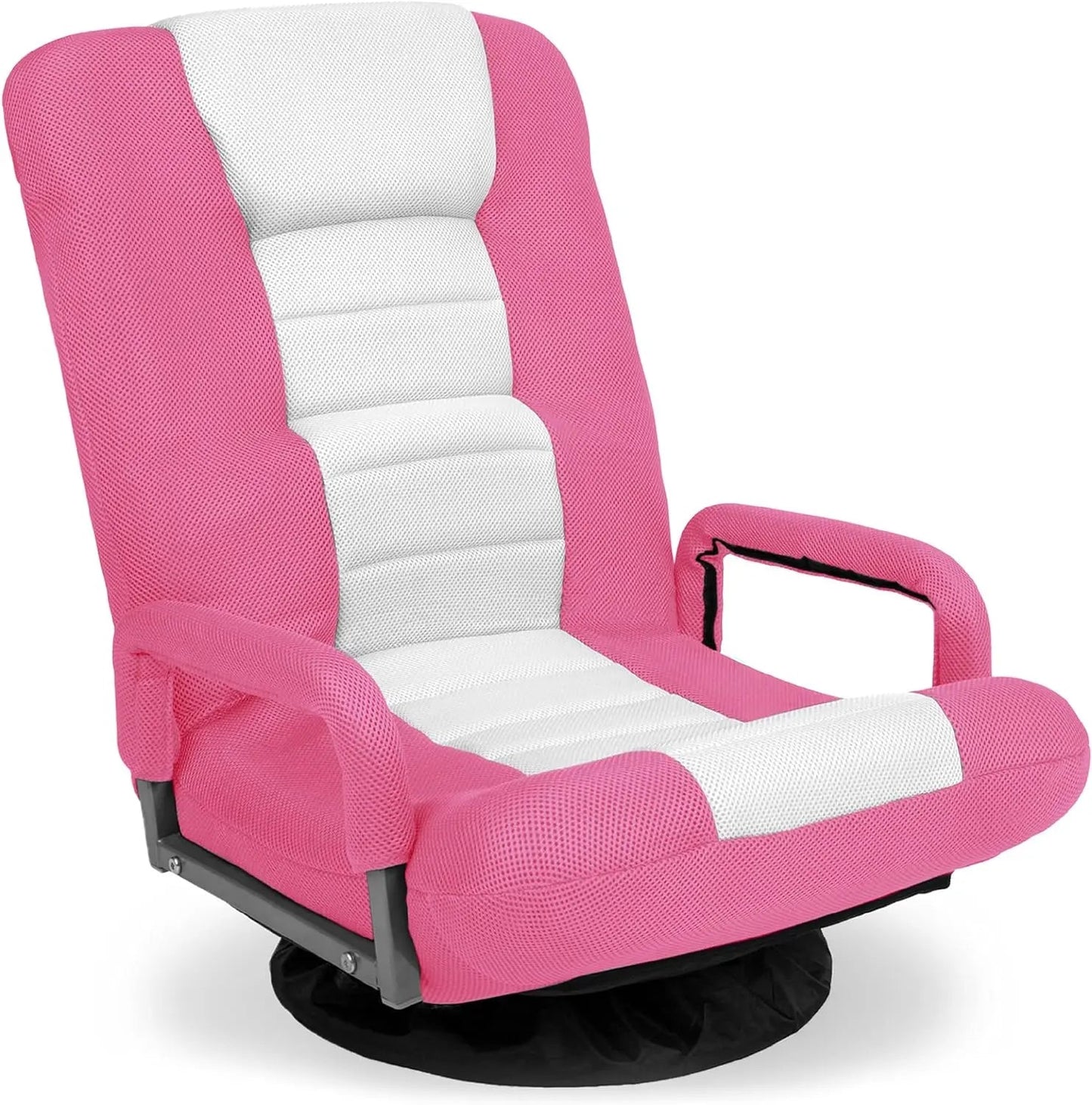 Best Choice Products Swivel Gaming Chair 360 Degree Multipurpose Floor Chair Rocker for TV, Reading, Playing Video Games w/Lumbar Support, Armrest Handles, Adjustable Backrest - Black/Red Pink White