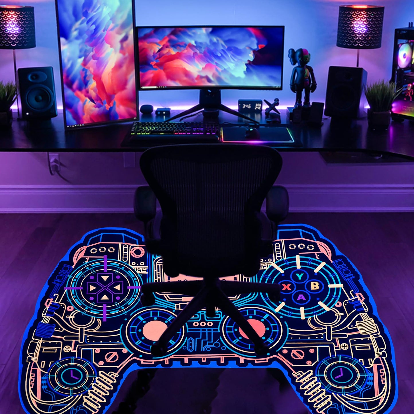 Gaming Rug Teen Boys Carpet Glow in The Blacklight Gamer Rug for Boys Room Playroom Non-Slip Area Rug Kids Boys Girls Game Room Casual Mat (60"x39")