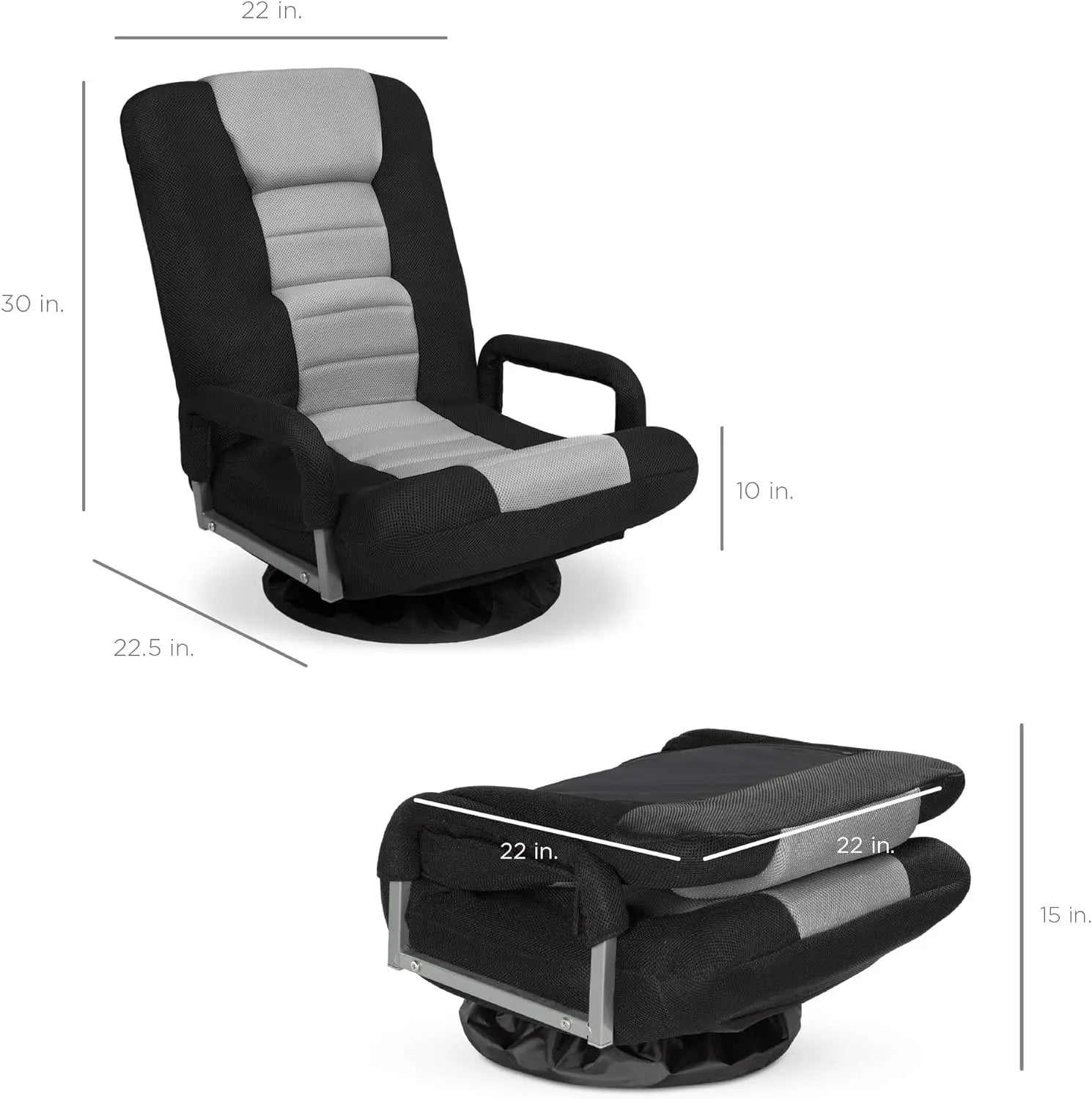 Best Choice Products Swivel Gaming Chair 360 Degree Multipurpose Floor Chair Rocker for TV, Reading, Playing Video Games w/Lumbar Support, Armrest Handles, Adjustable Backrest - Black/Red