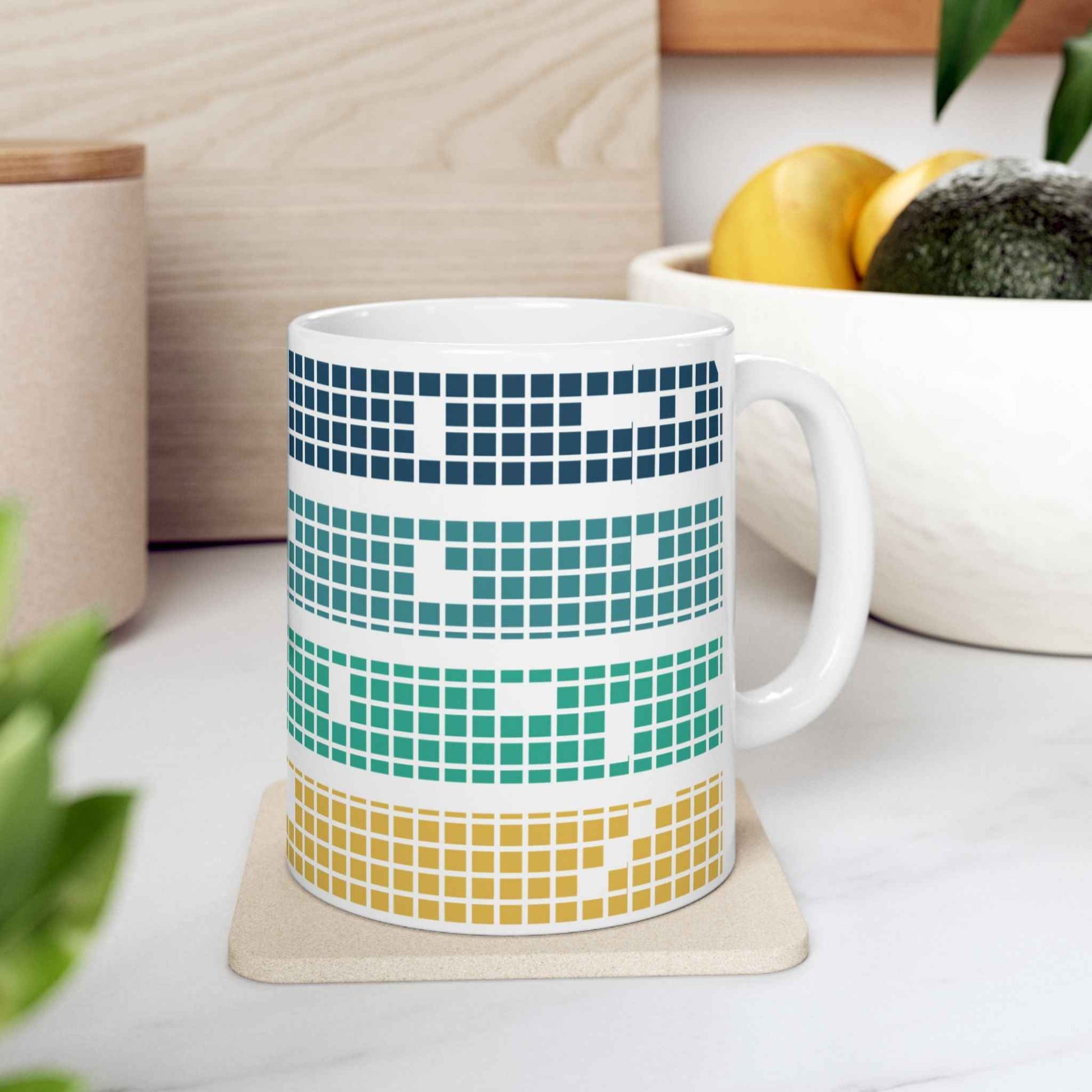 Meditation Mug - Tetris Inspired 11oz Ceramic Coffee Cup | Mindfulness Gift Mug