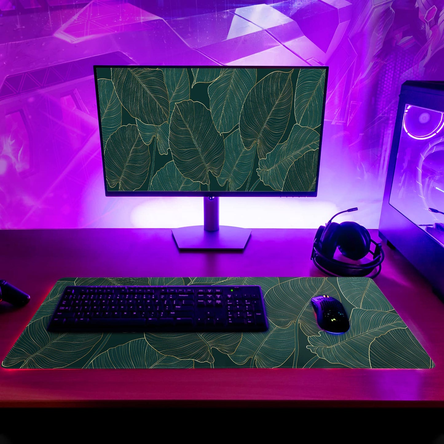 Mountain Gaming Mouse Pad 27.6x11.8 Inch Forest Large Mousepad Extended Grey Mousepad Gaming Non-Slip Rubber Base Stitched Edges Keyboard Mouse Mat Desk Pad for Office Home and Game