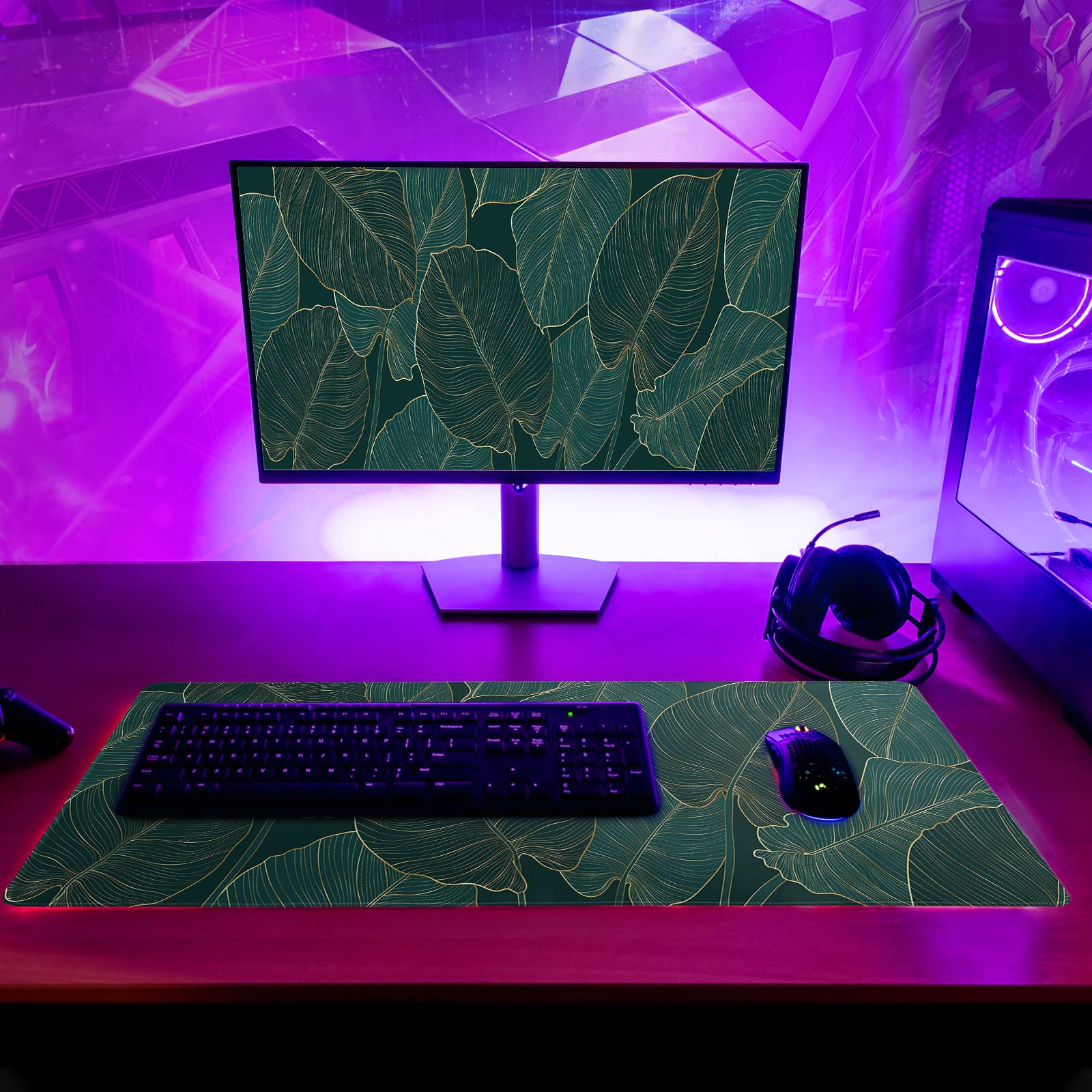 Mountain Gaming Mouse Pad 27.6x11.8 Inch Forest Large Mousepad Extended Grey Mousepad Gaming Non-Slip Rubber Base Stitched Edges Keyboard Mouse Mat Desk Pad for Office Home and Game