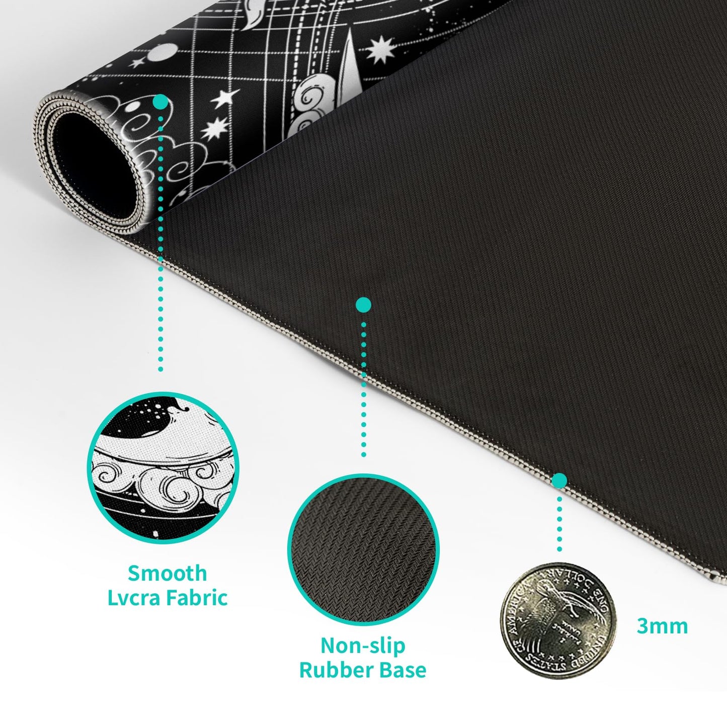 Japanese Gaming Mouse Pad Abstract Black Mouse Pad 31.5x11.8 Inch Black Sea Wave Texture Non-Slip Rubber Base Large Ocean Mousepad Stitched Edges Keyboard Mouse Mat Desk Pad for Office and Home