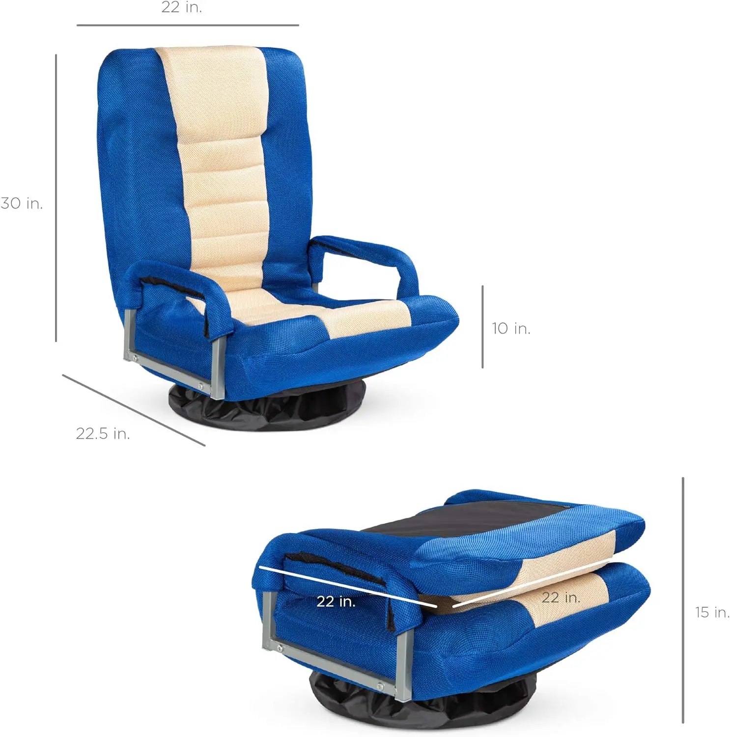 Best Choice Products Swivel Gaming Chair 360 Degree Multipurpose Floor Chair Rocker for TV, Reading, Playing Video Games w/Lumbar Support, Armrest Handles, Adjustable Backrest - Black/Red