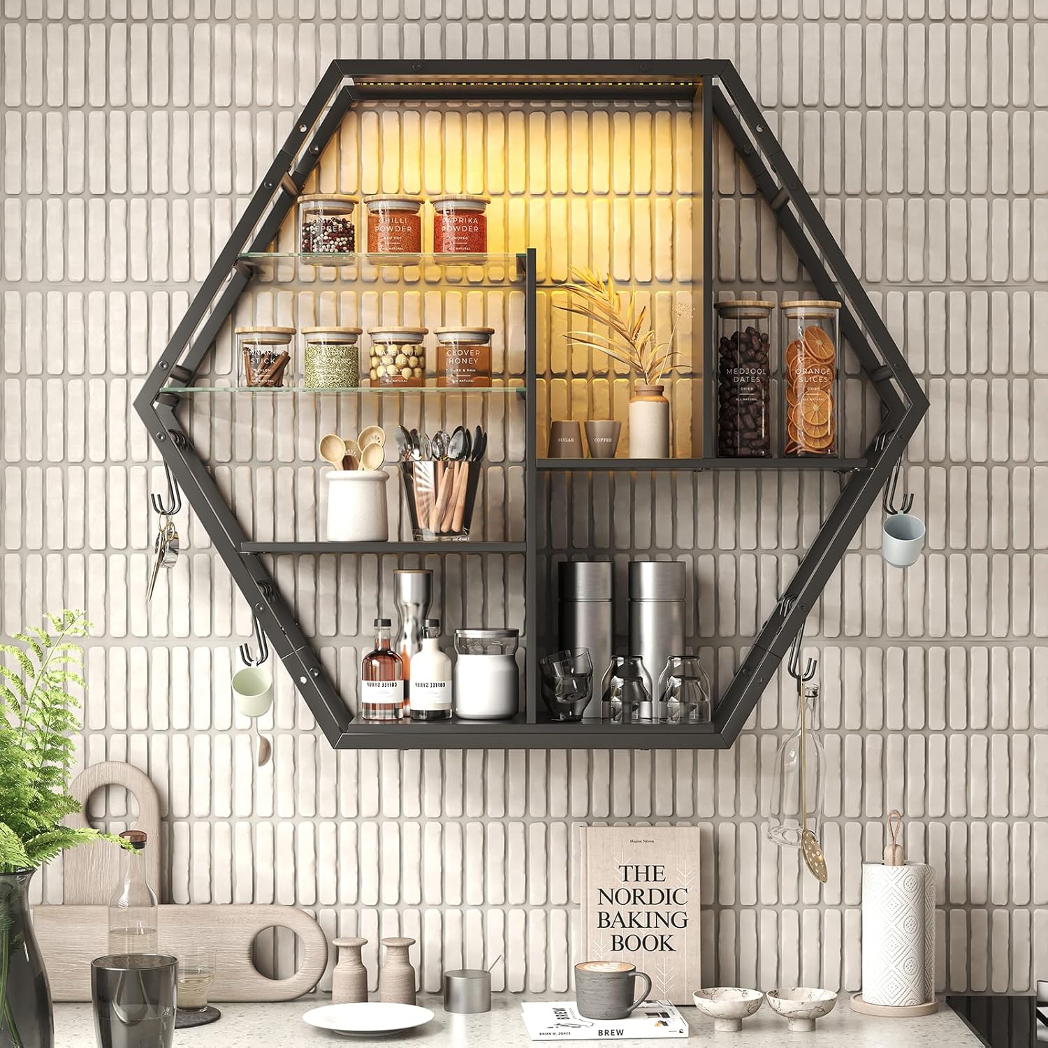 Floating Shelves With Lights – RGB Light Shelves, Honeycomb Hexagonal Design, Sturdy Storage Home Decor