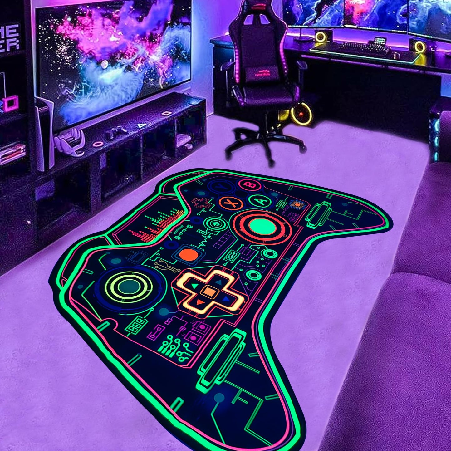 Gaming Rug Teen Boys Carpet Glow in The Blacklight Gamer Rug for Boys Room Playroom Non-Slip Area Rug Kids Boys Girls Game Room Casual Mat (60"x39")