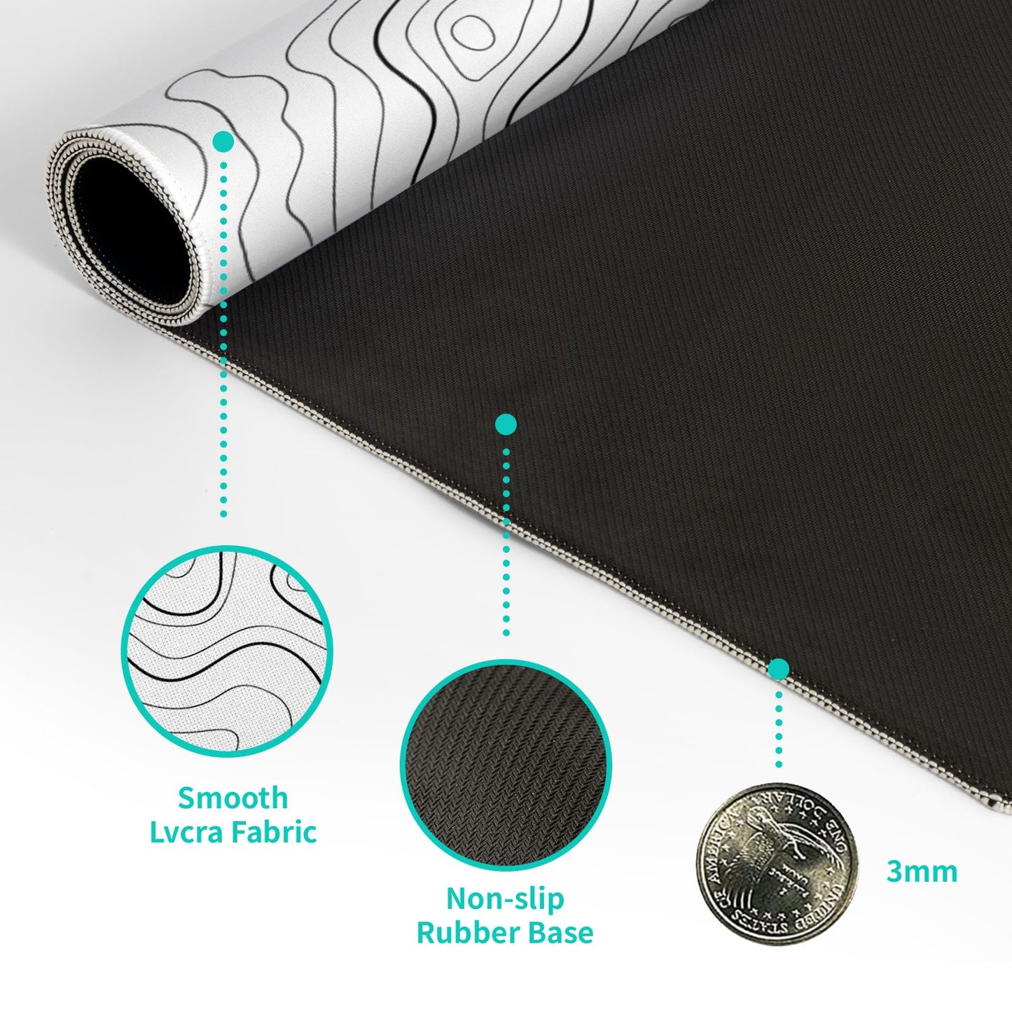 Japanese Gaming Mouse Pad Abstract Black Mouse Pad 31.5x11.8 Inch Black Sea Wave Texture Non-Slip Rubber Base Large Ocean Mousepad Stitched Edges Keyboard Mouse Mat Desk Pad for Office and Home