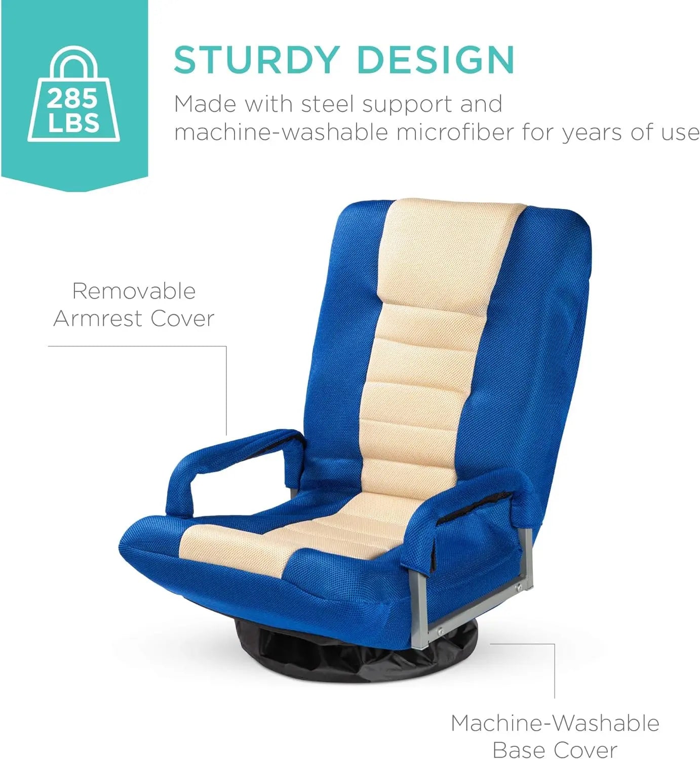 Best Choice Products Swivel Gaming Chair 360 Degree Multipurpose Floor Chair Rocker for TV, Reading, Playing Video Games w/Lumbar Support, Armrest Handles, Adjustable Backrest - Black/Red