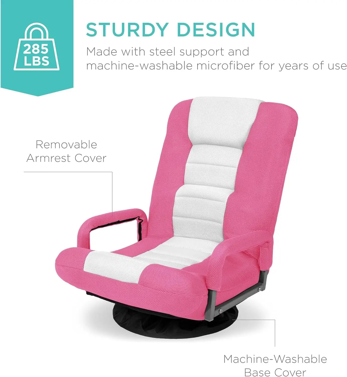 Best Choice Products Swivel Gaming Chair 360 Degree Multipurpose Floor Chair Rocker for TV, Reading, Playing Video Games w/Lumbar Support, Armrest Handles, Adjustable Backrest - Black/Red