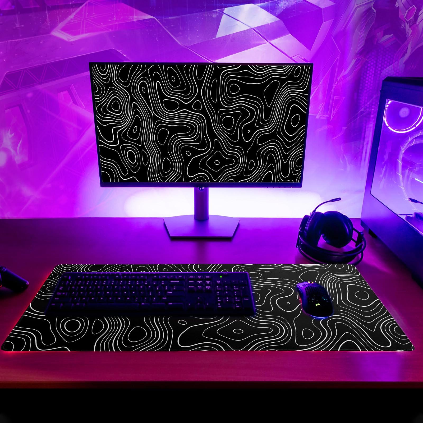 Mountain Gaming Mouse Pad 27.6x11.8 Inch Forest Large Mousepad Extended Grey Mousepad Gaming Non-Slip Rubber Base Stitched Edges Keyboard Mouse Mat Desk Pad for Office Home and Game