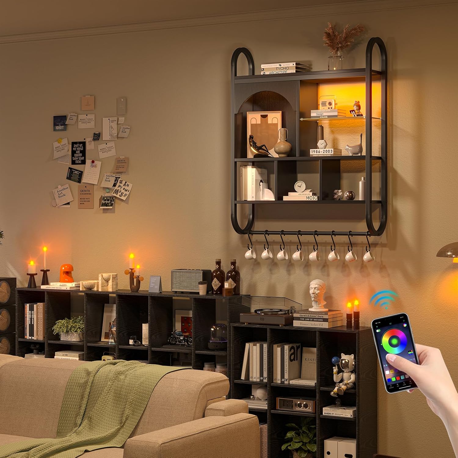Gaming Wall Shelf - Floating LED Light Shelves with Industrial Pipe Design Home Decor