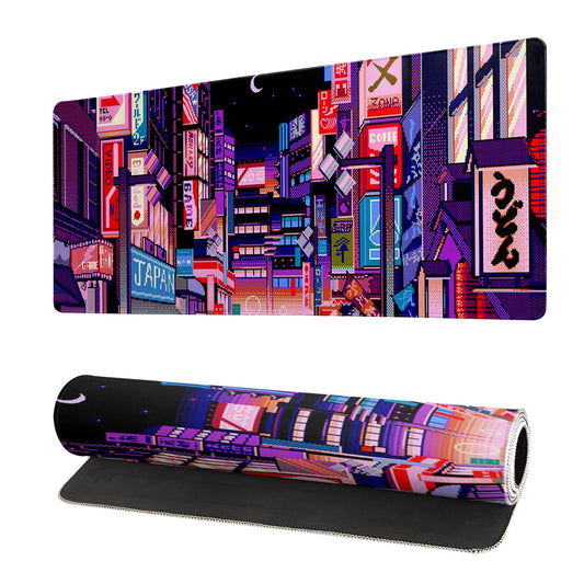 Mountain Gaming Mouse Pad 27.6x11.8 Inch Forest Large Mousepad Extended Grey Mousepad Gaming Non-Slip Rubber Base Stitched Edges Keyboard Mouse Mat Desk Pad for Office Home and Game Japanese Street