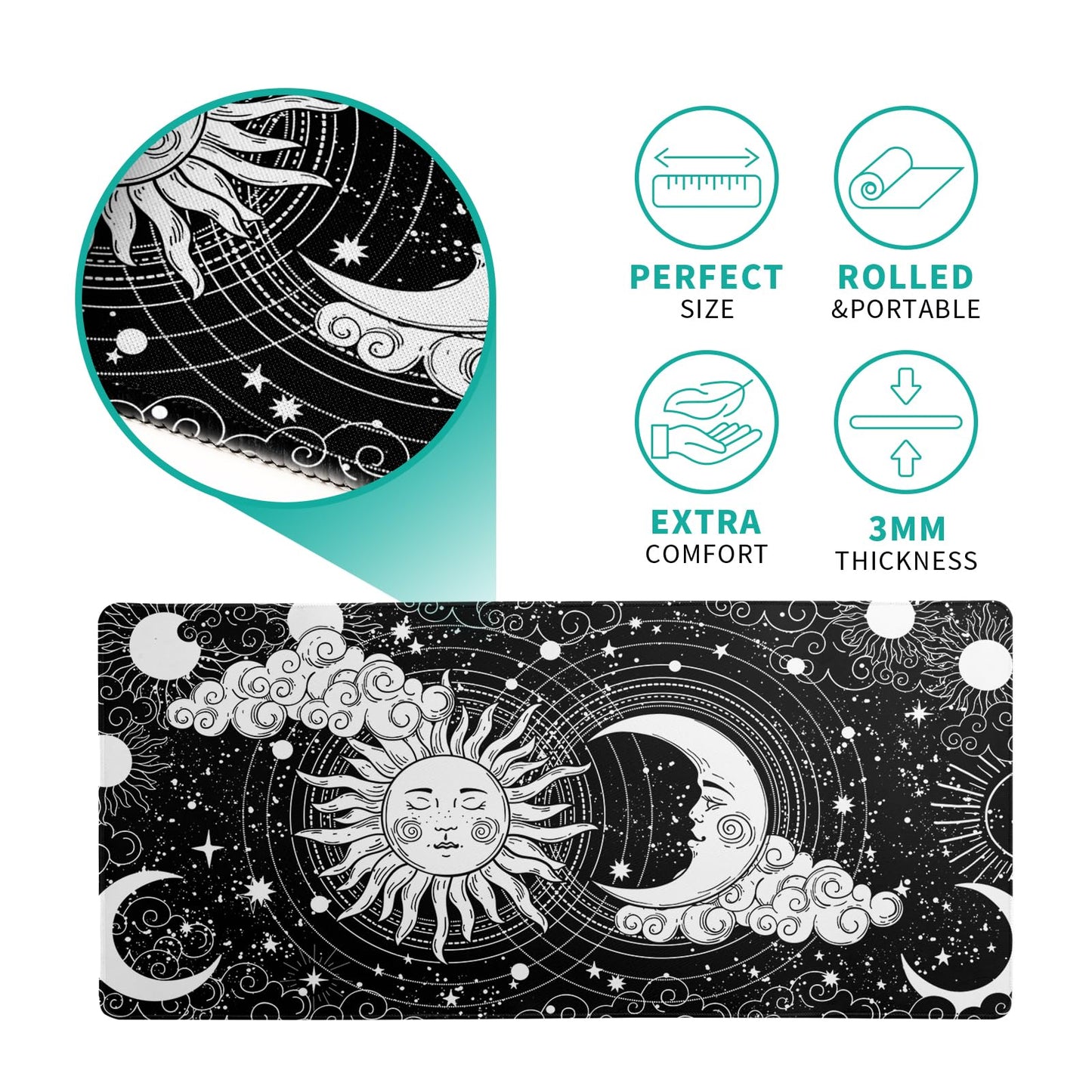 Japanese Gaming Mouse Pad Abstract Black Mouse Pad 31.5x11.8 Inch Black Sea Wave Texture Non-Slip Rubber Base Large Ocean Mousepad Stitched Edges Keyboard Mouse Mat Desk Pad for Office and Home