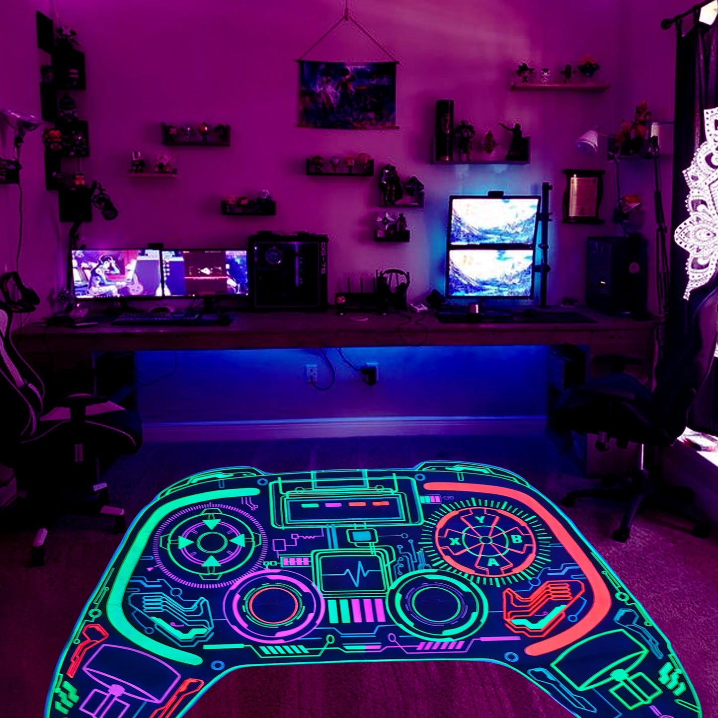 Gaming Rug Teen Boys Carpet Glow in The Blacklight Gamer Rug for Boys Room Playroom Non-Slip Area Rug Kids Boys Girls Game Room Casual Mat (60"x39")