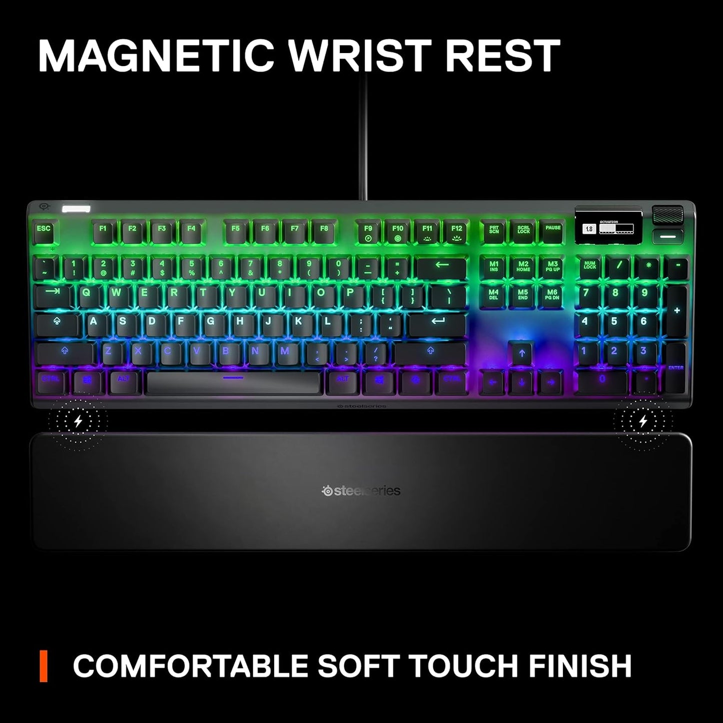 SteelSeries Apex Pro HyperMagnetic Gaming Keyboard — Adjustable Actuation — OLED Screen — RGB – USB Passthrough